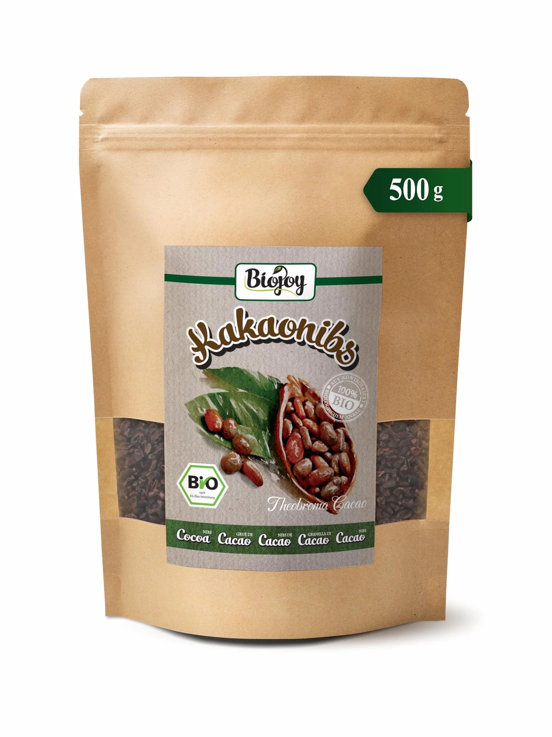 Biojoy BIO Nibsy kakaowe (500 g), surowe i bez dodatku cukru, Cacao nibs (Theobroma cacao)