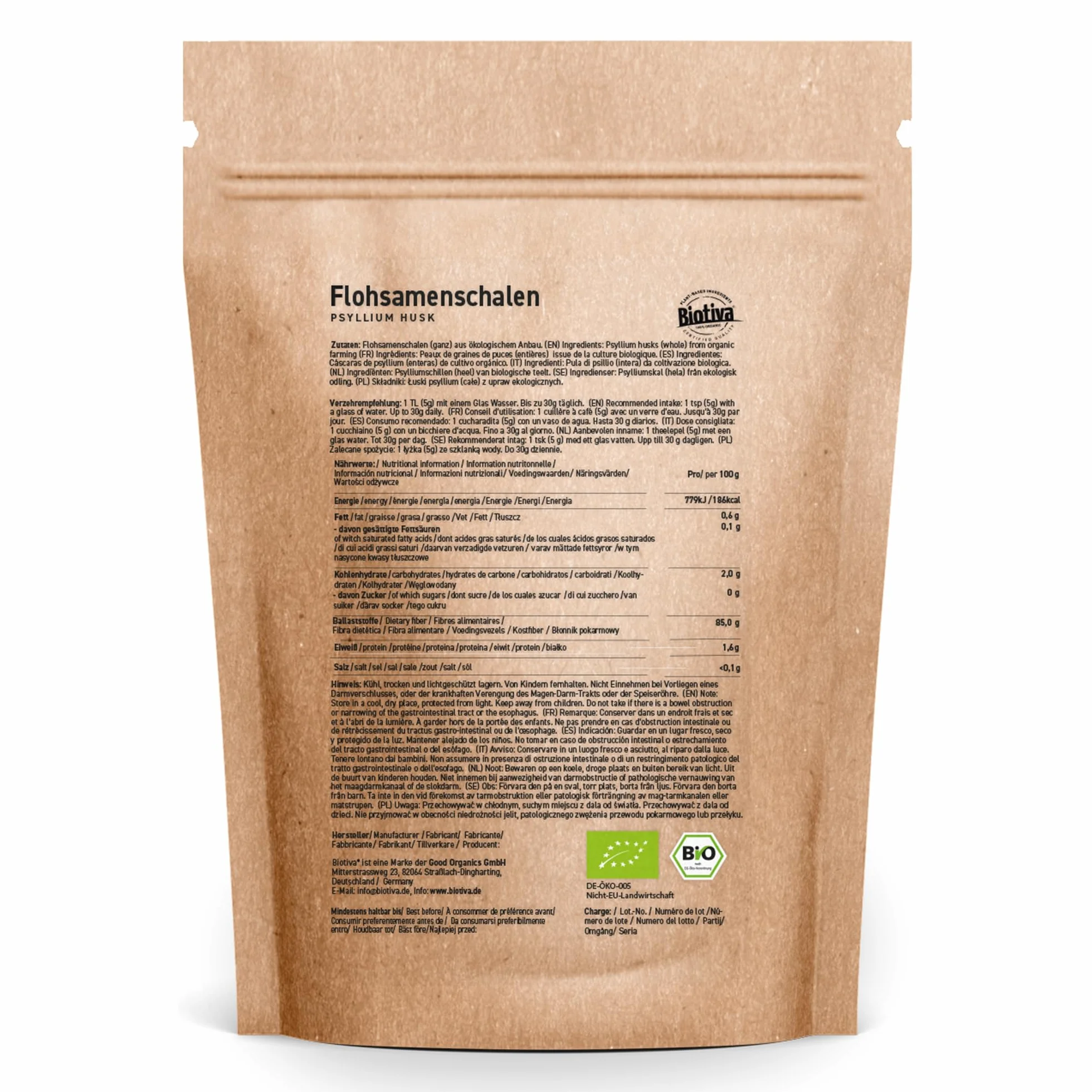 Babki płesznika łuski organiczne Psyllium 99% 500 g bogata w błonnik zamykana torba