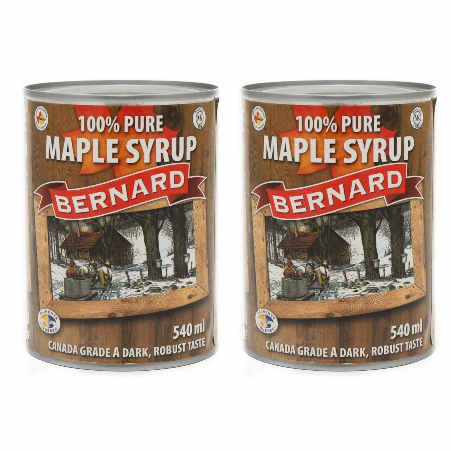 MapleFarm - Czysty syrop klonowy - Wyprodukowano w Kanadzie - Klasa A (Dark, Robust taste) - Pudełko x 2 Puszki 540 ml (714 g) - Pure maple syrup - Maple syrup