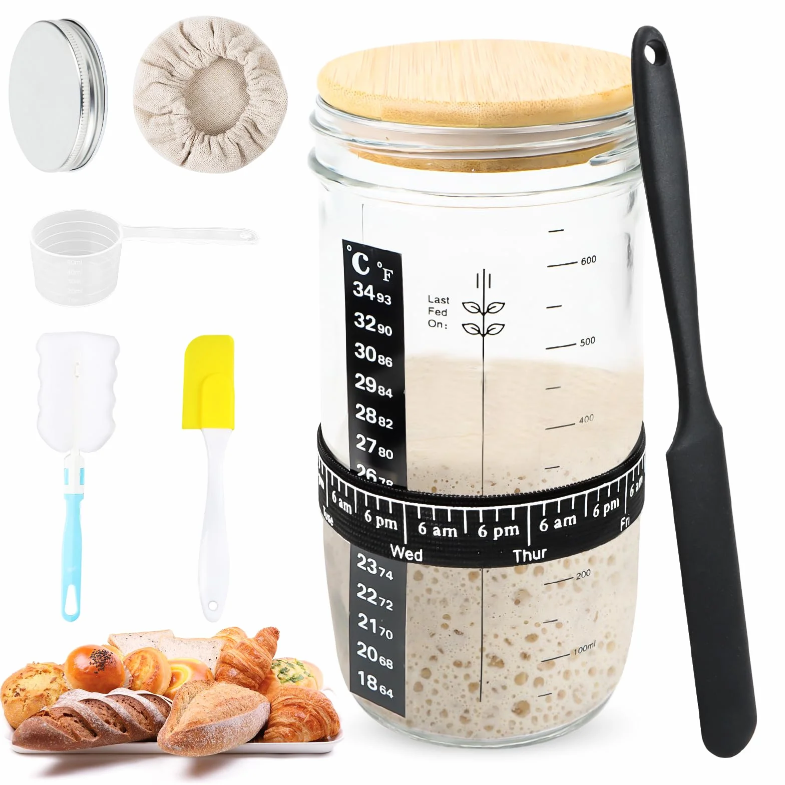 Zestaw startowy do zakwasu 900 ml słoik z drewnianą pokrywką