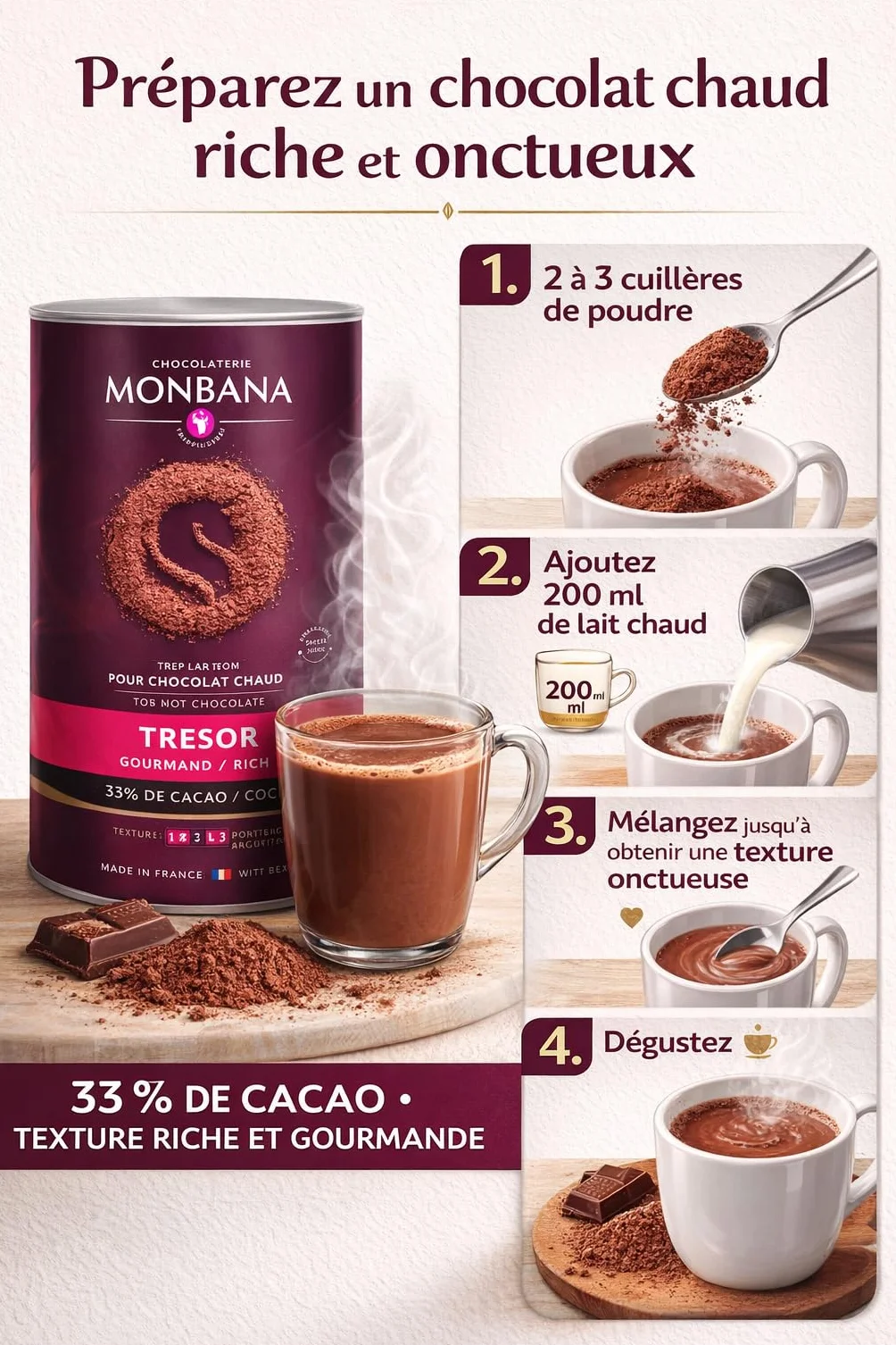Monbana Puder czekoladowy 1 kg gorąca czekolada