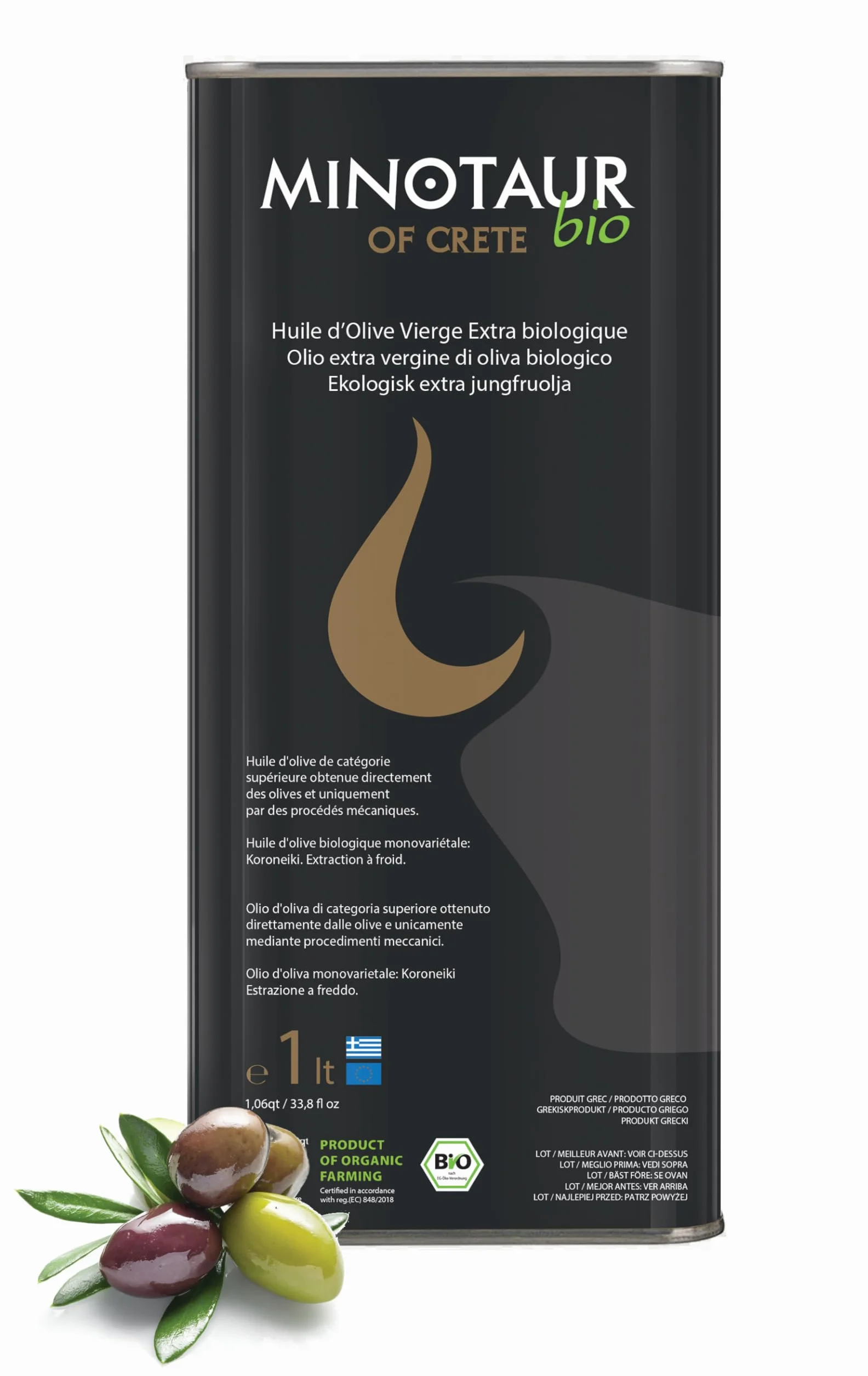 Minotaur z Krety | Organiczna oliwa z oliwek extra virgin premium z Krety | 1 litr | Zbiory 2025-26 | Wytłoczona na zimno