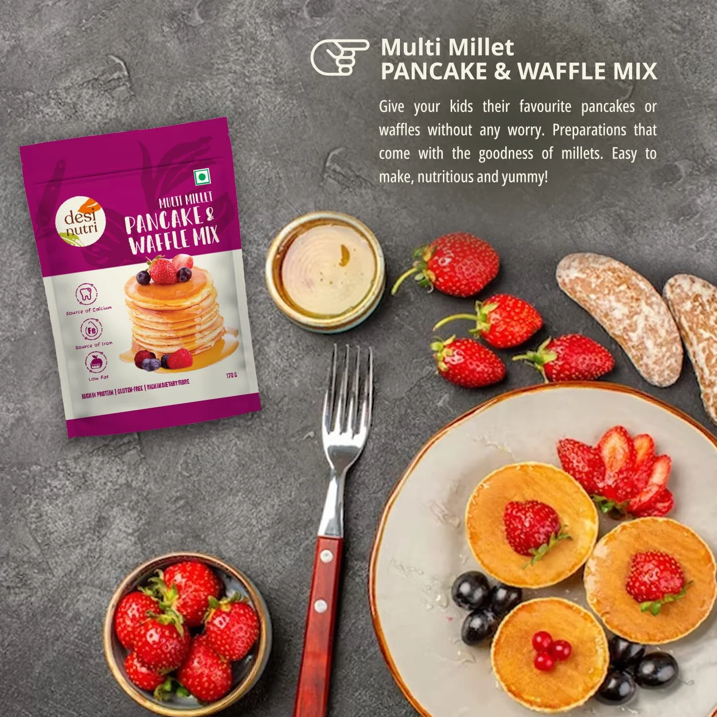Multi Millet Pancake & Waffle Mix 170 g Rich in Iron and Calcium
