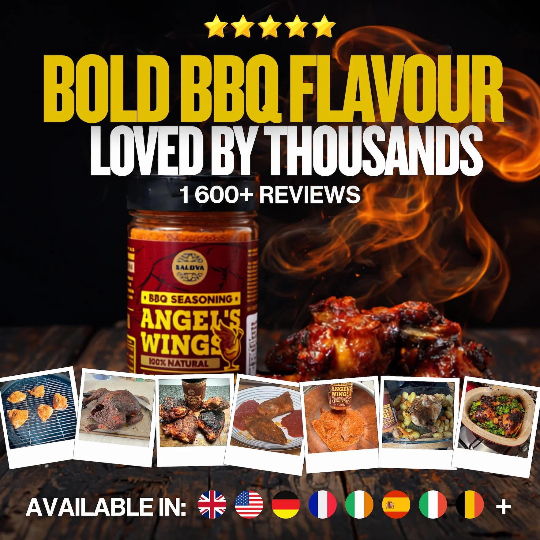 Angel's Wings BBQ Chicken Rub – 100 % naturalna aromatyczna przyprawa – Idealna mieszanka przypraw do wspaniałych dań z kurczaka z grilla – Duży słoik (210 g)