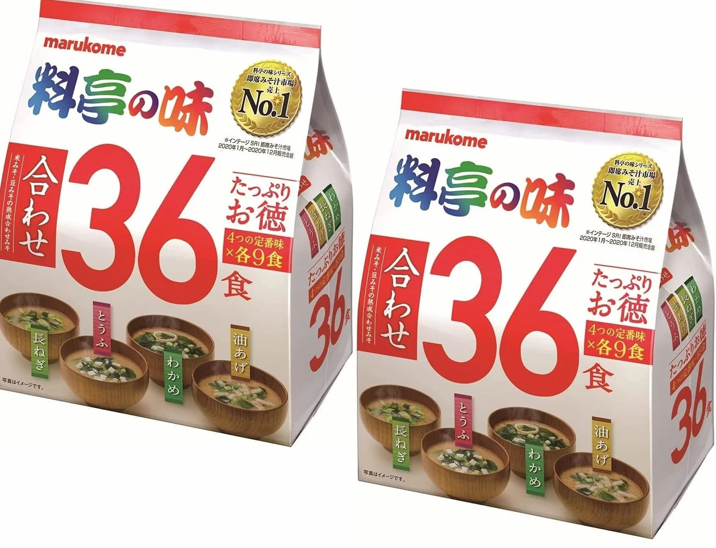 Zupa Marukome Miso Ryotei no Aji 4 smaki, 36 japońskich błyskawicznych zup Miso (wodorosty Wakame, zielona cebula, tofu, buraage), zestaw 2 opakowań (łącznie 72 zupy)