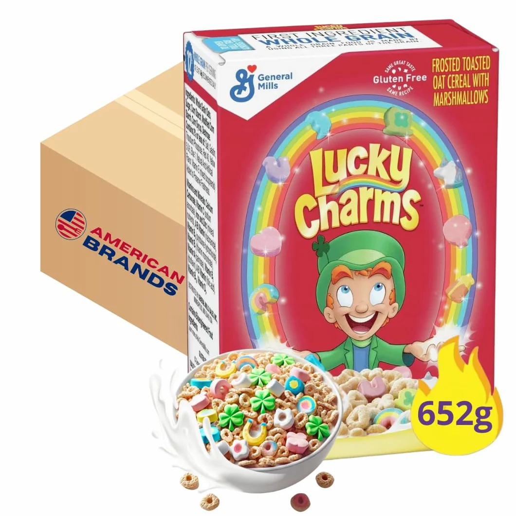 American Brands - Lucky Charms Marshmallow Cereal - 652g, Amerykańskie płatki śniadaniowe, Kolorowe pianki, Słodkie śniadanie, Płatki dla dzieci