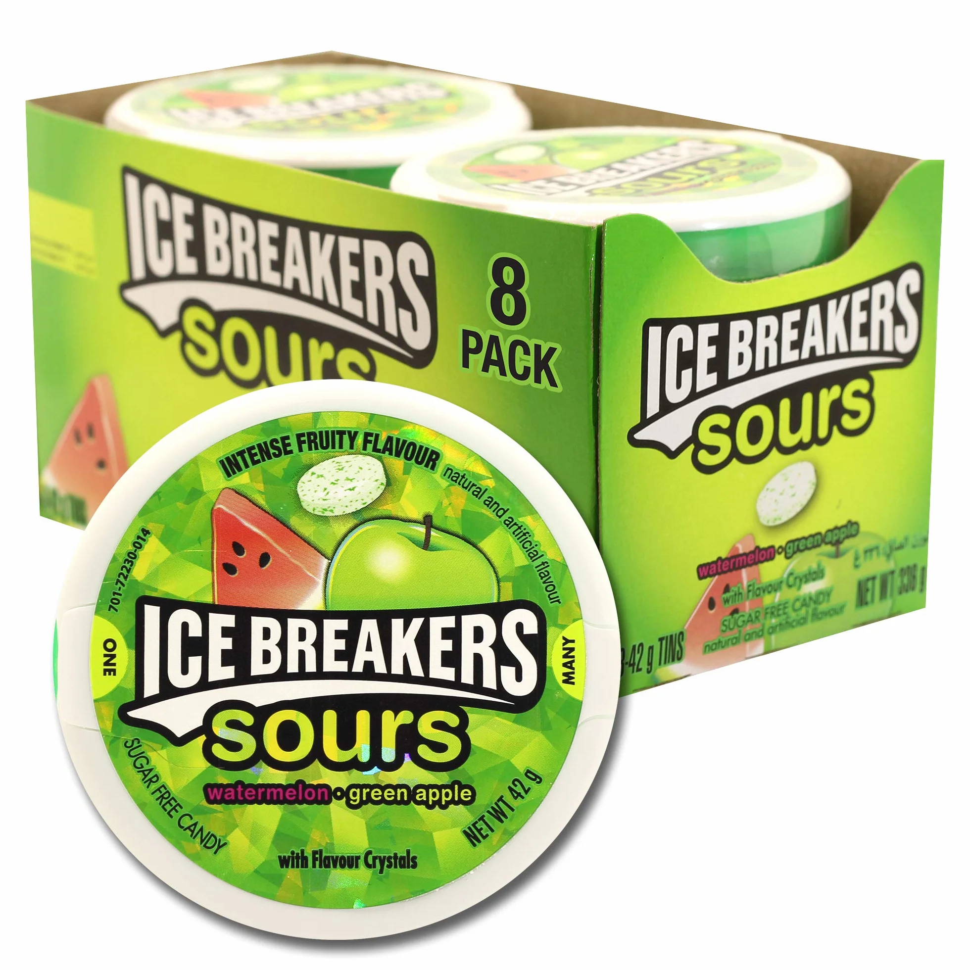 Ice Breakers Sours, mięta bez cukru, aromat arbuza i zielonego jabłka, 8 x 42 g