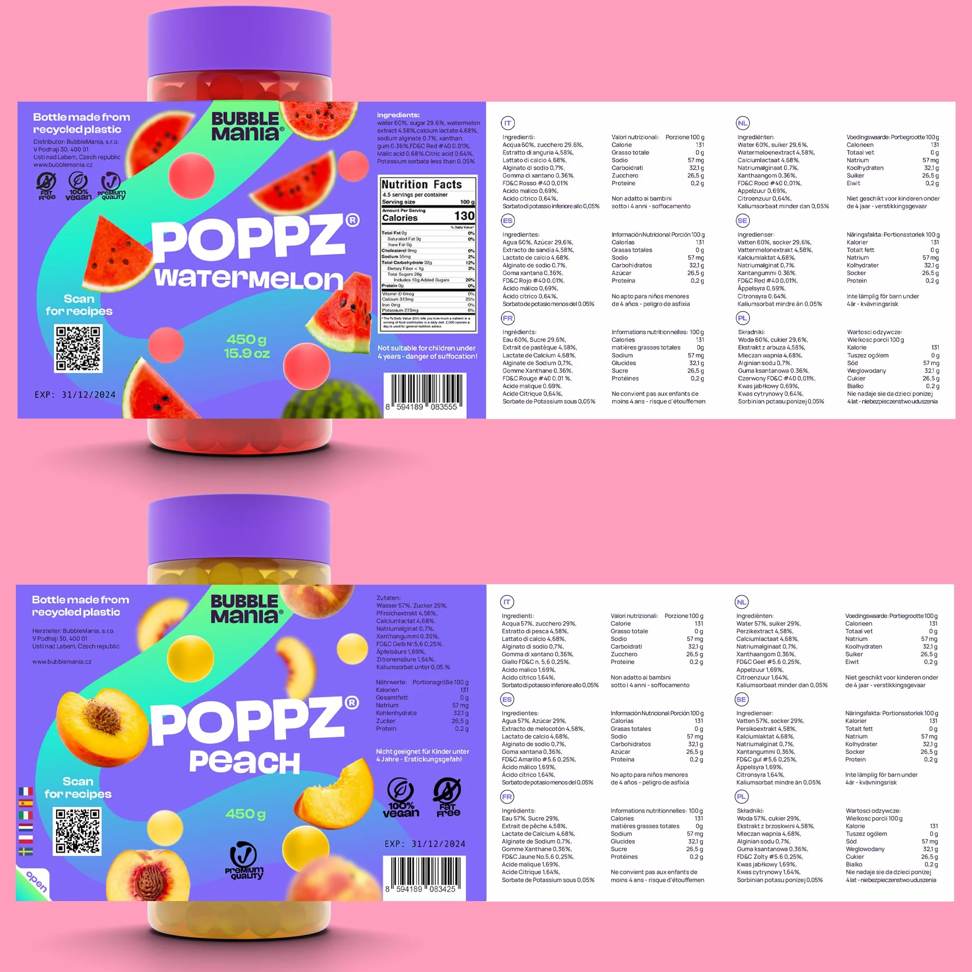 Popping Boba Perły Owocowe do Bubble Tea - Arbuz, Brzoskwinia, Jagoda - Bubble Mania