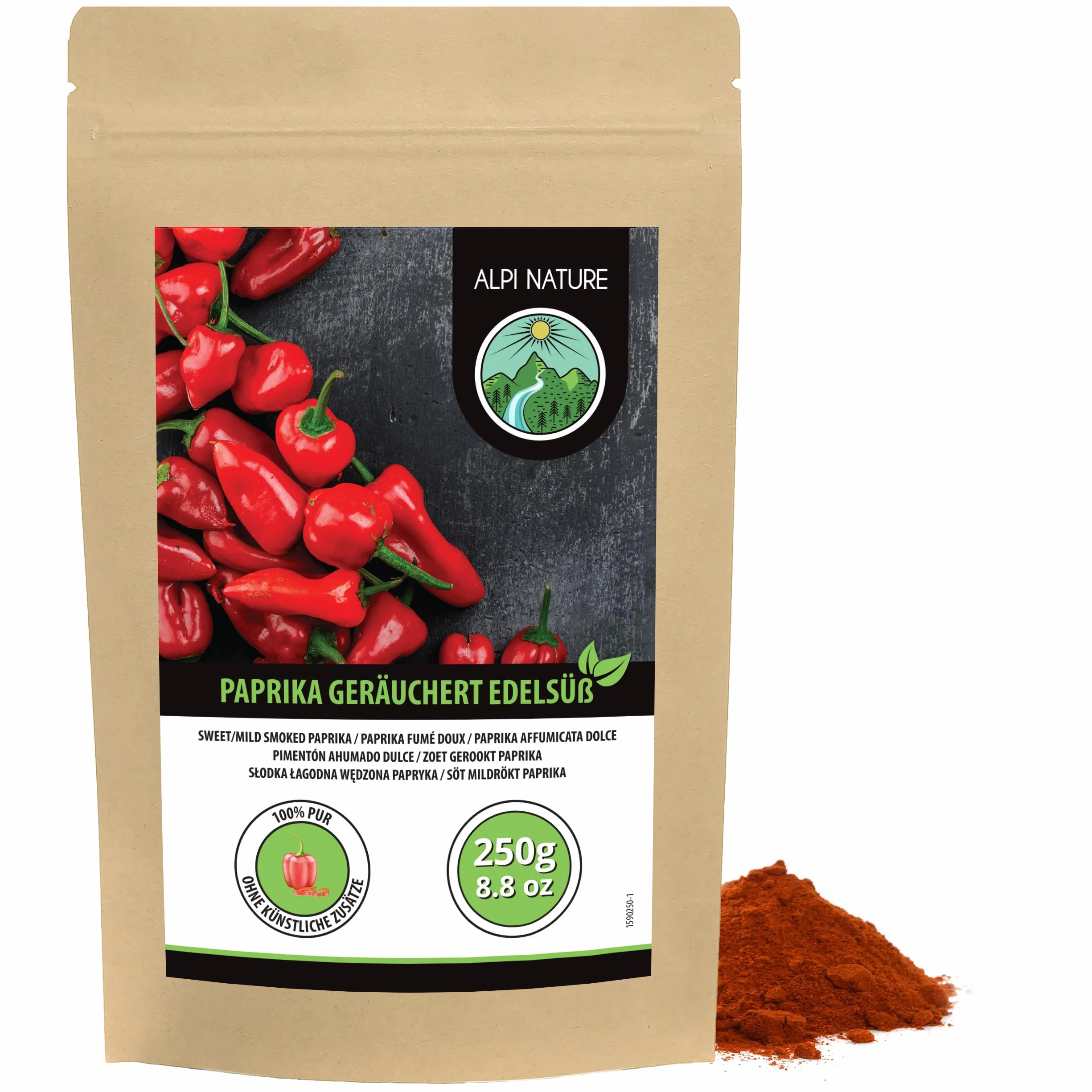 Alpi Nature Słodka Wędzona Papryka w Proszku 250g, Mielona Czerwona Papryka, Łagodna Wędzona Papryka