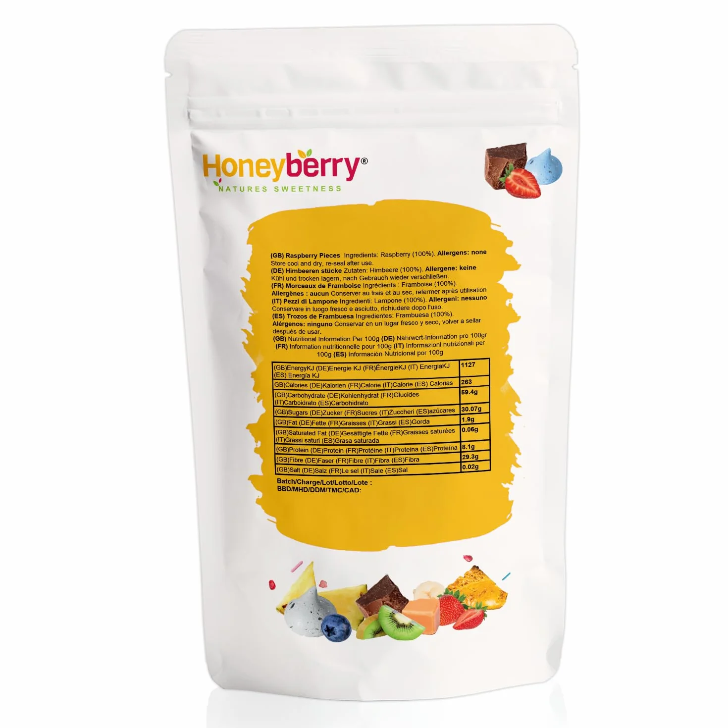 Liofilizowane Maliny Kawałki, Grys 100g - Suszone Owoce Liofilizowane - Maliny Suszone w Kawałkach - Liofilizowane Owoce do Wypieków, Dekoracji Ciast, Deserów - 100% Naturalne, Bez Dodatku Cukru