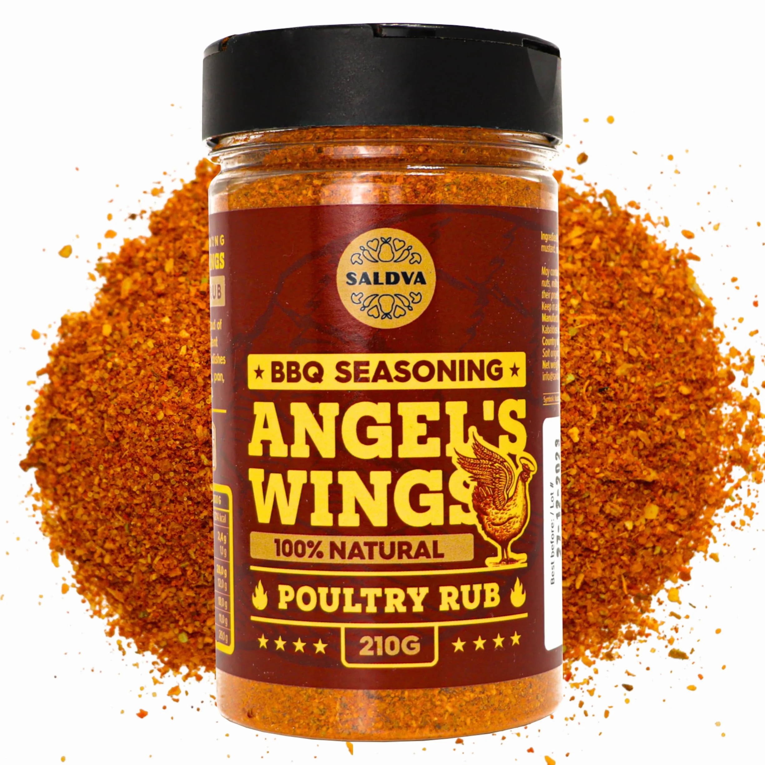 Angel's Wings BBQ Chicken Rub – 100 % naturalna aromatyczna przyprawa – Idealna mieszanka przypraw do wspaniałych dań z kurczaka z grilla – Duży słoik (210 g)