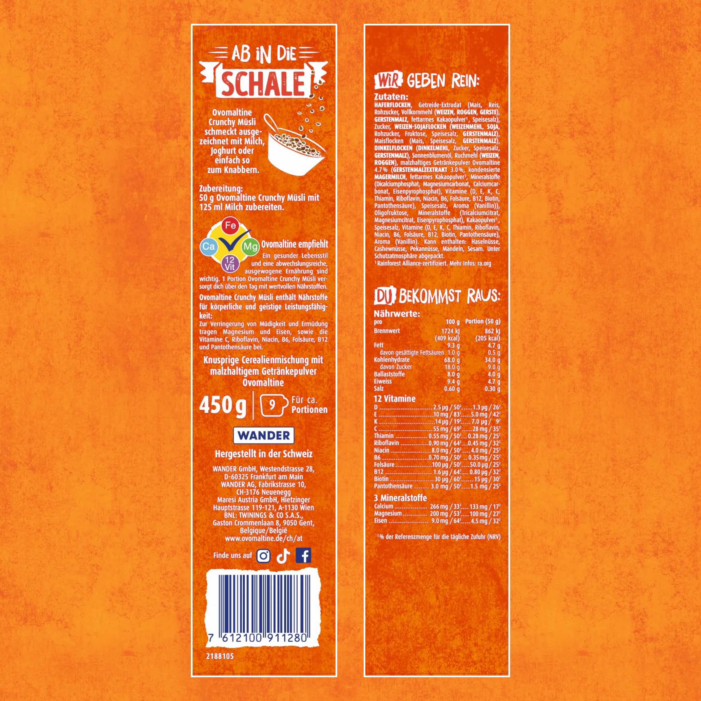 Ovomaltine Crunchy musli czekoladowe chrupiące zboże owomaltina witaminy błonnik minerały 450 g