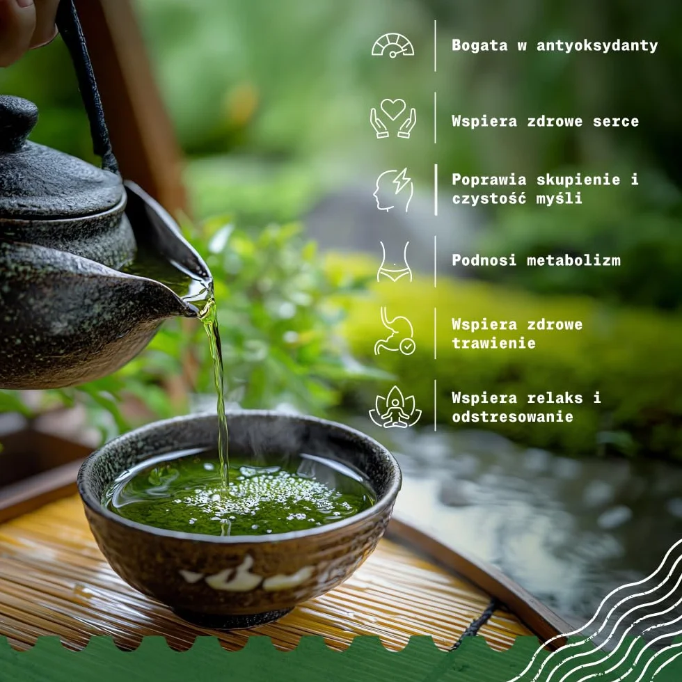 Zielona herbata Sencha japońska, organiczna - Upper Grade - 100g. Bio, naturalna i czysta. Zielona herbata liściasta z pierwszego zbioru uprawiana w Japonii