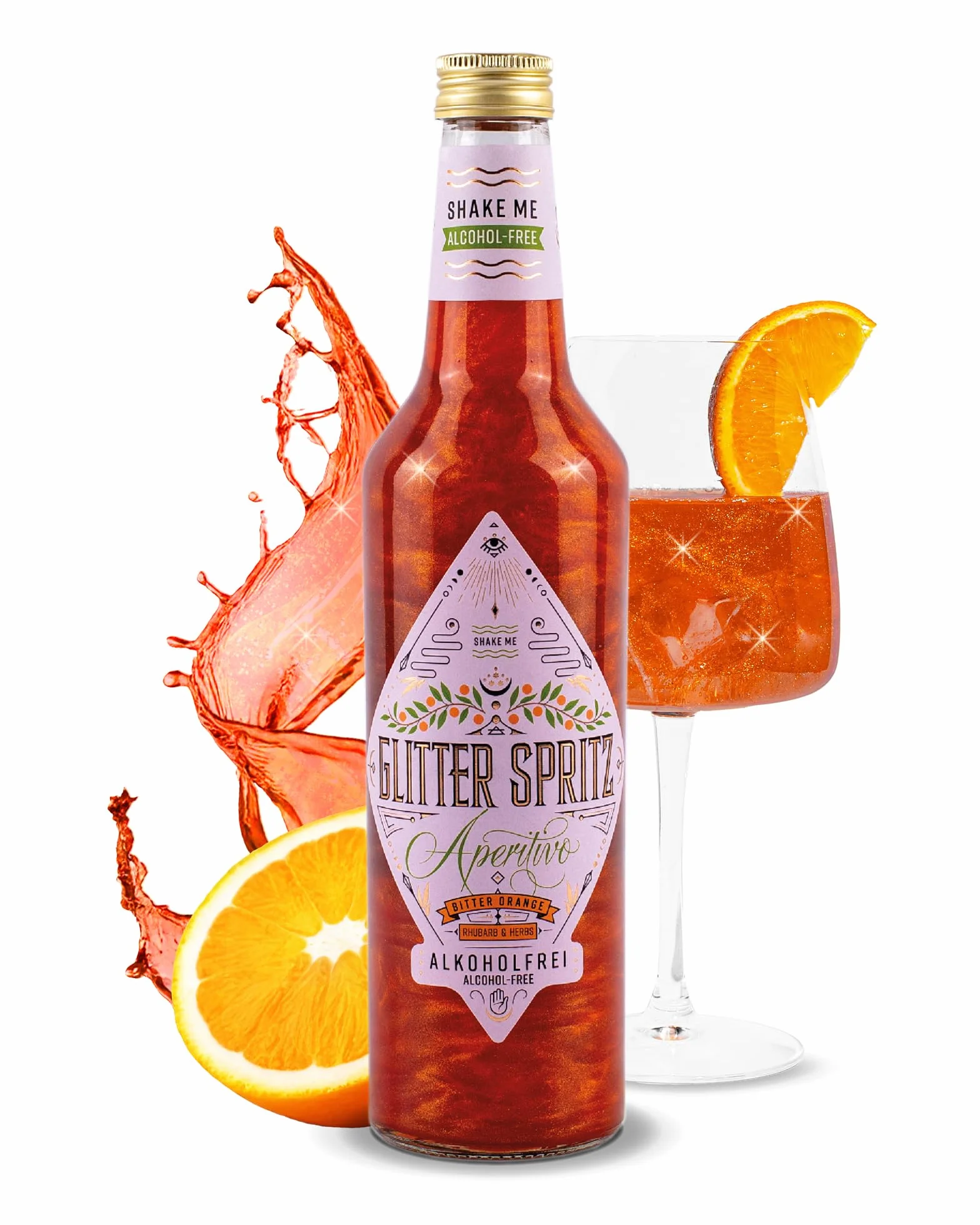 Glitter Spritz bez alkoholu, 0,7 l – aperitivo brokat aperitivo z gorzką pomarańczą, rabarbarem i ziołami, aperitif do włoskiego sprayu i na specjalne okazje (1 x 0,7 l)