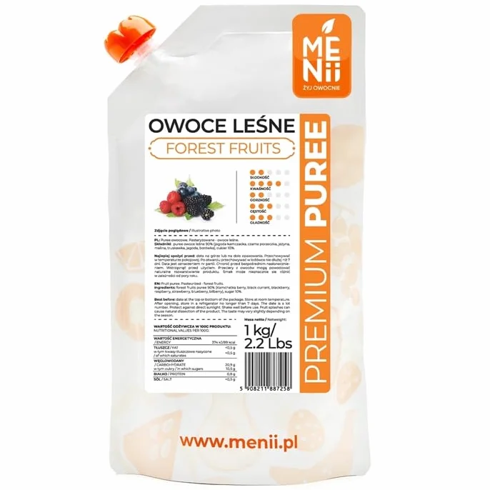 Premium Puree Owoce Leśne – Pulpa Owocowa Maliny i Borówki – 90% owoców – Do Deserów, Smoothie, Drinków, Lodów – 1 kg