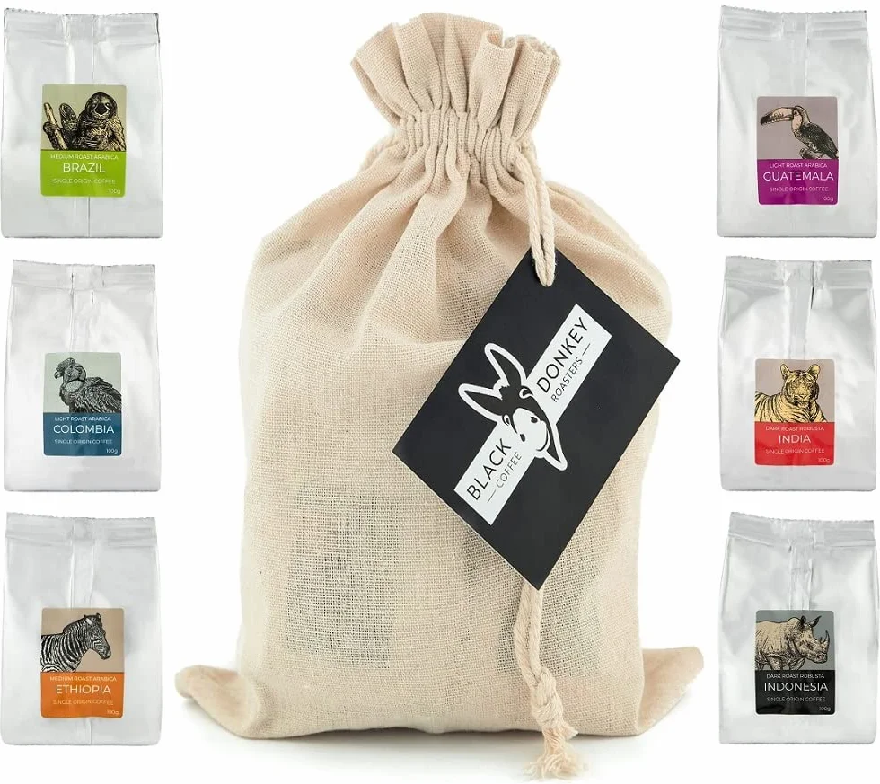 Zestaw Prezentowy - COFFEES OF THE WORLD | Ziarna Kawy 600g (6 x 100g) - 6 Najwyższej Jakości Kaw Jednorodnych | Pomysł na Prezent dla niego lub dla niej