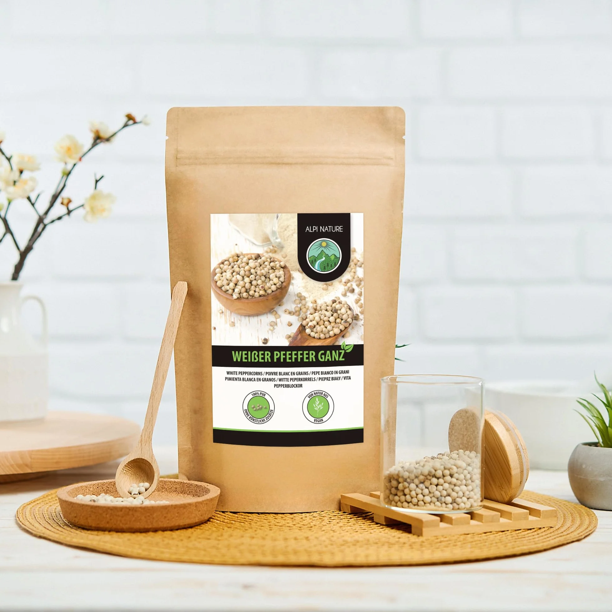 Pieprz biały (250 g), pieprz biały 100% naturalny, naturalny bez dodatków, wegański, biały pieprz
