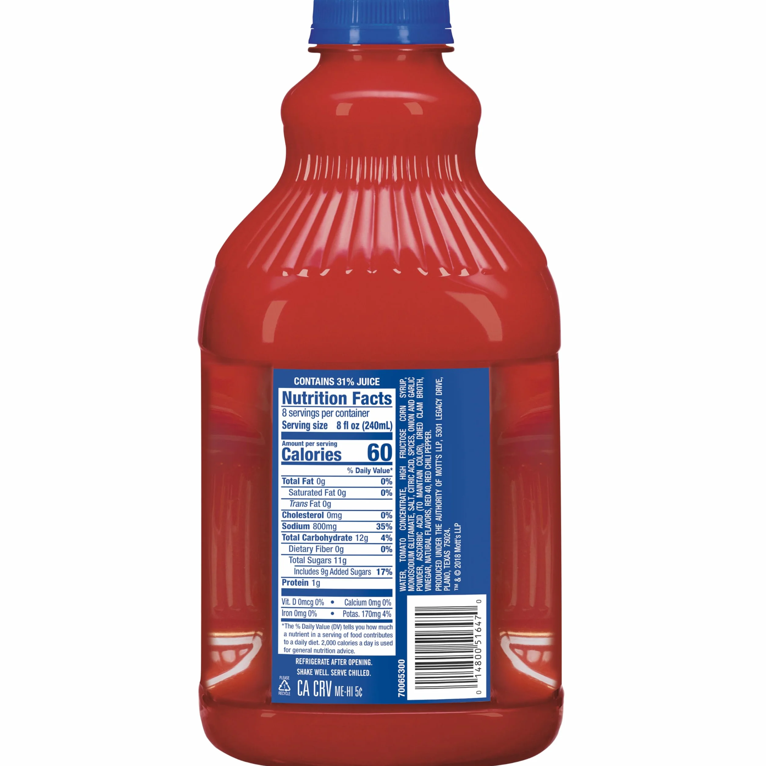 Clamato Tomato Cocktail z Koncentratu, Koncentrat Soku Pomidorowego do Picia Samodzielnie Lub w Połączeniu, Butelka 1,89 Litra