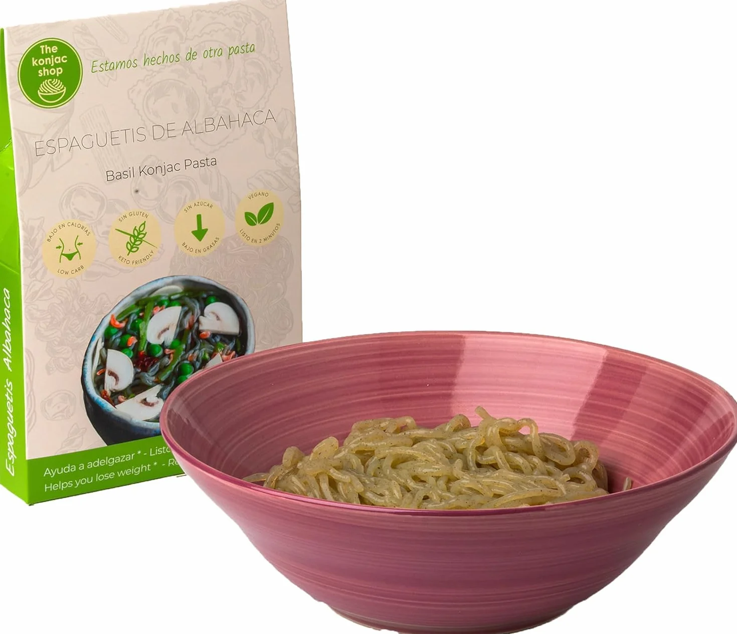 The Konjac Shop - Makaron Konjac ze Szpinakiem 270g Bezglutenowy, Niskokaloryczny, Niskowęglowodanowy, Idealny do Diety Keto (Opakowanie 5 sztuk)