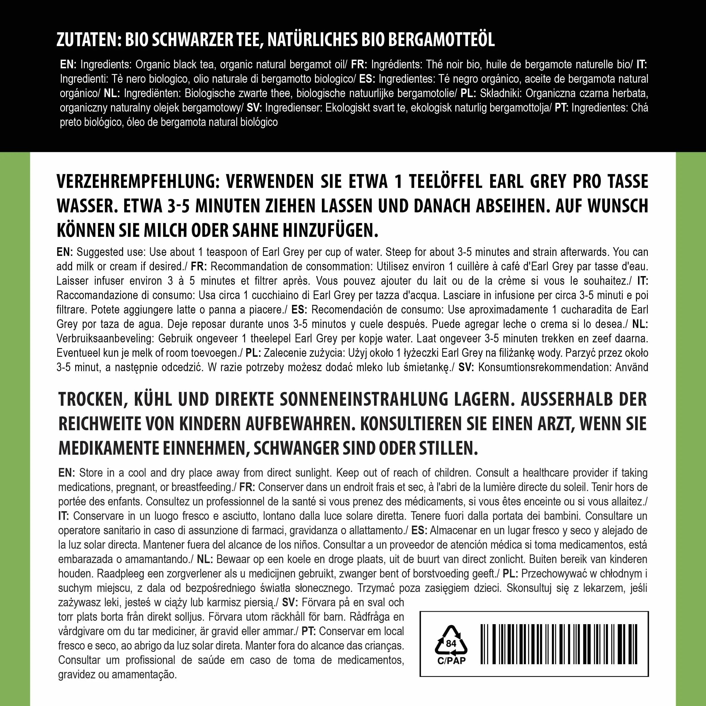 Ekologiczna Herbata Earl Grey 200g Czarna z Olejkiem Bergamotowym