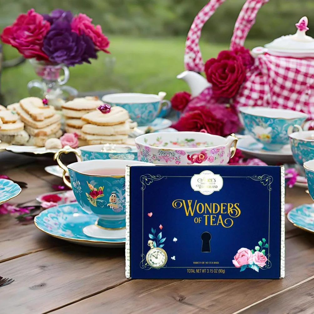 Alice im Wunderland Teesortiment Geschenkset 90 Stück mit Buchzitaten und Illustrationen