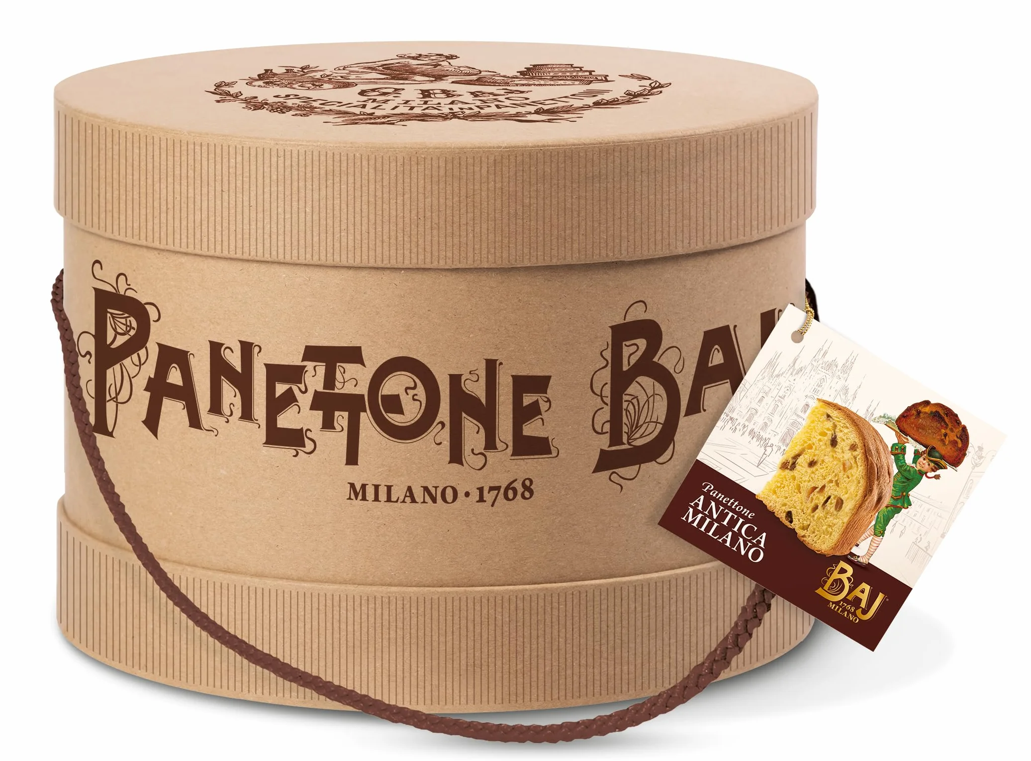 Panettone Baj Antica Milano 1 kg w XIX-wiecznym kapeluszu z książeczką historyczną