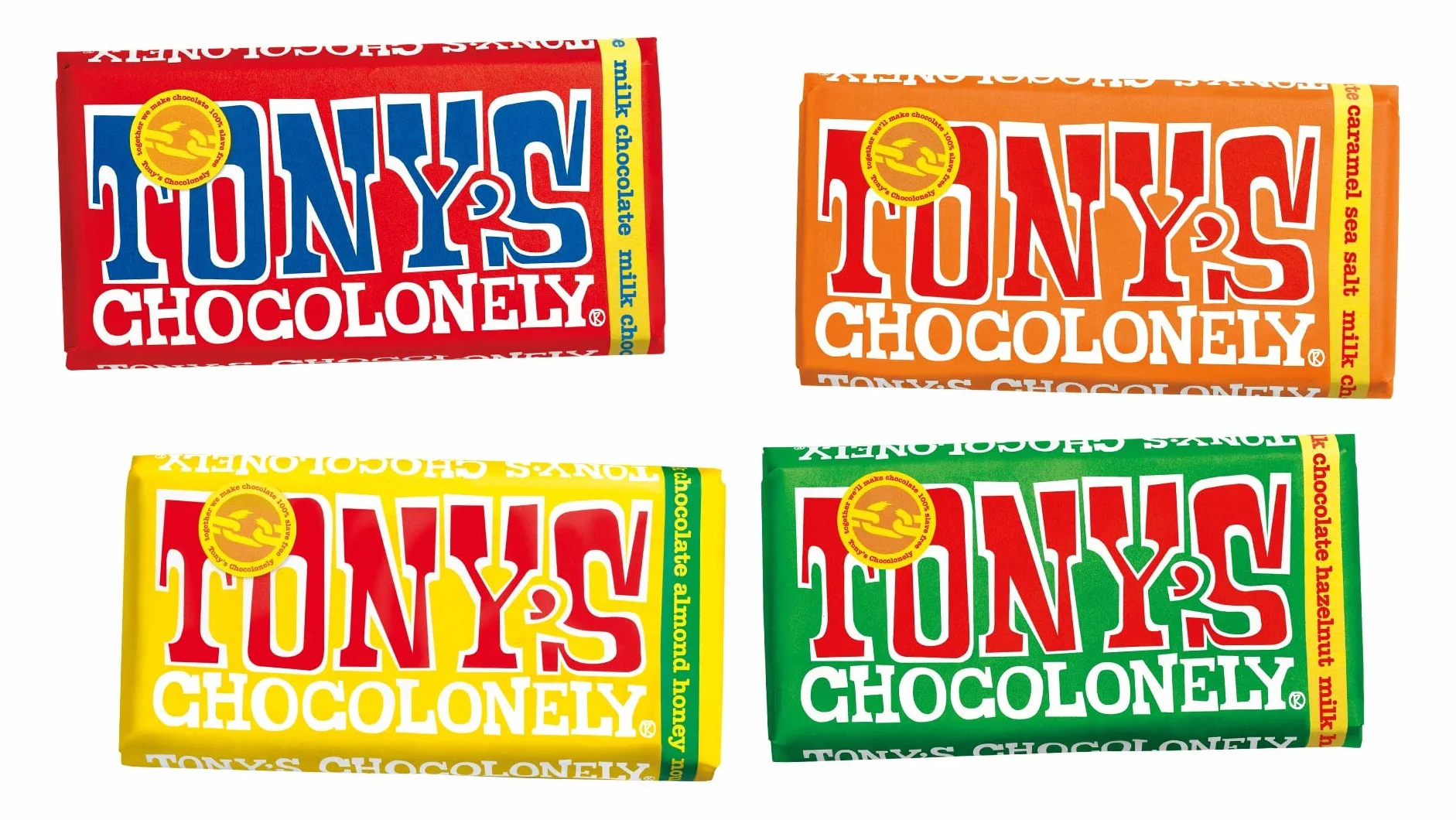 Tony's Chocolonely Zestaw czekolady mlecznej, 4 x 180 g, nasze ulubione batoniki, batonik czekoladowy, 32% kakao, zestaw upominkowy, prezenty, czekolada Fairtrade