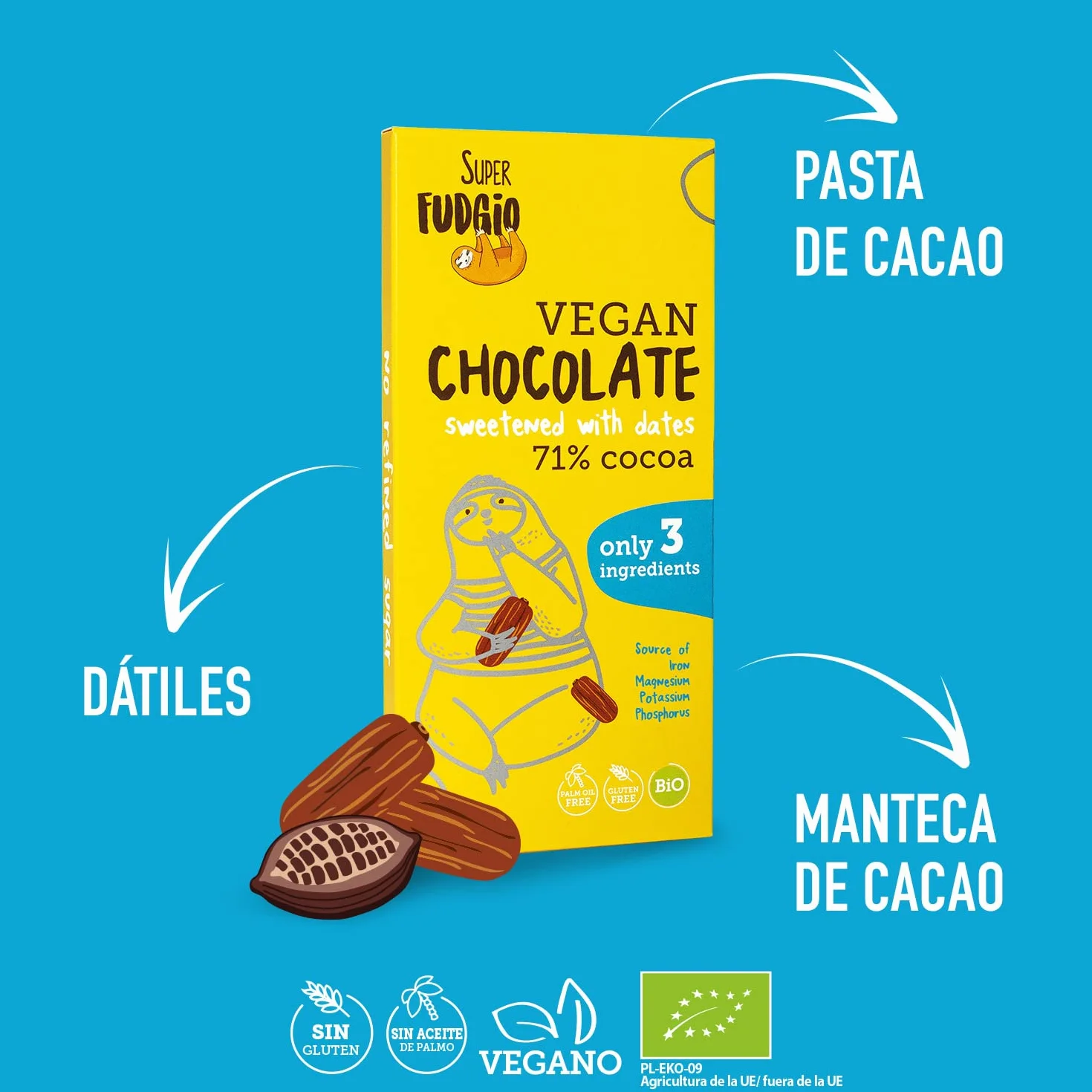 SUPER FUDGIO czekolada słodzona daktylami - bez glutenu - 10x80g