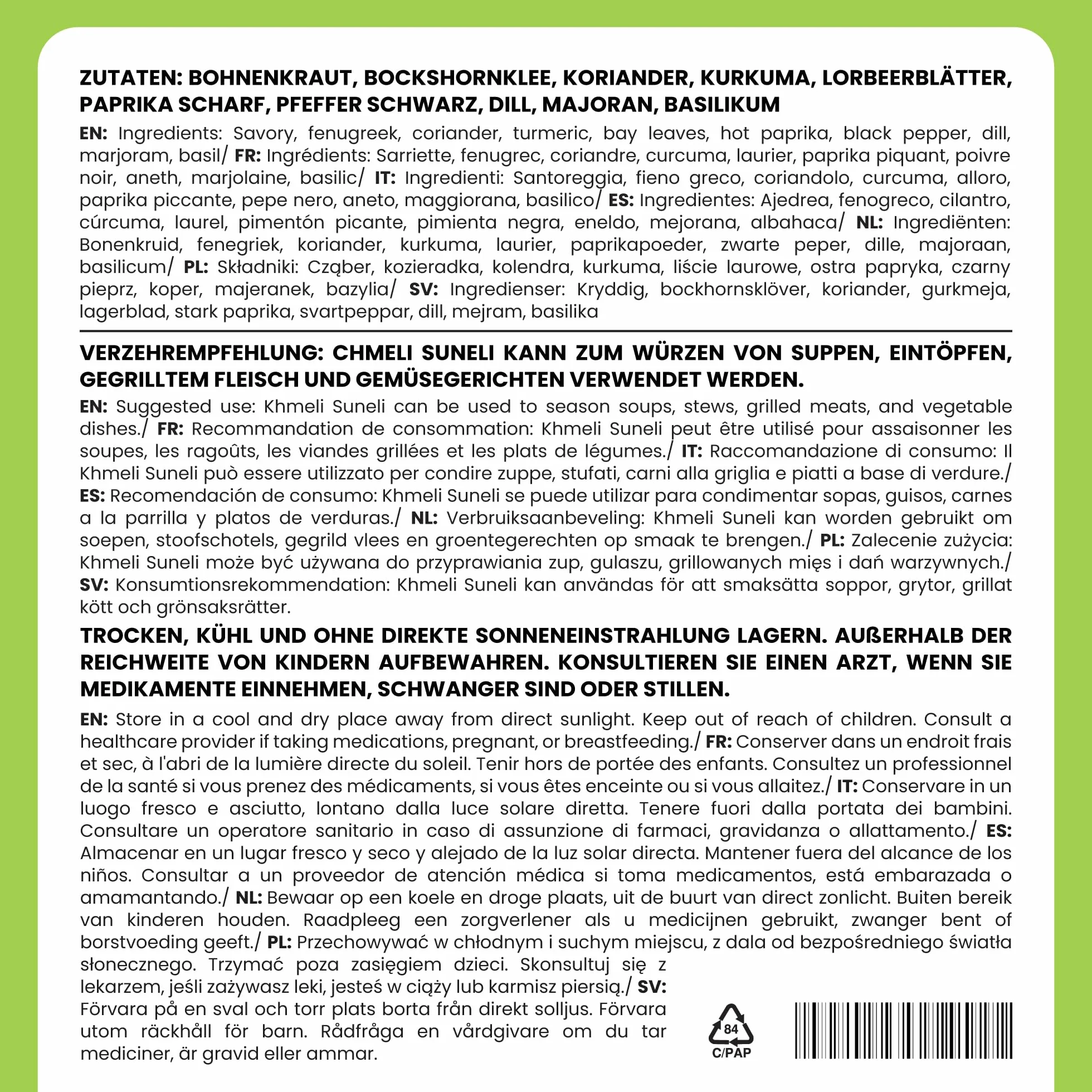 Alpi Nature Mieszanka Przypraw Khmeli Suneli 200g, Przyprawy Azjatyckie do Chleba Serowego, Gulaszu i Pilawu