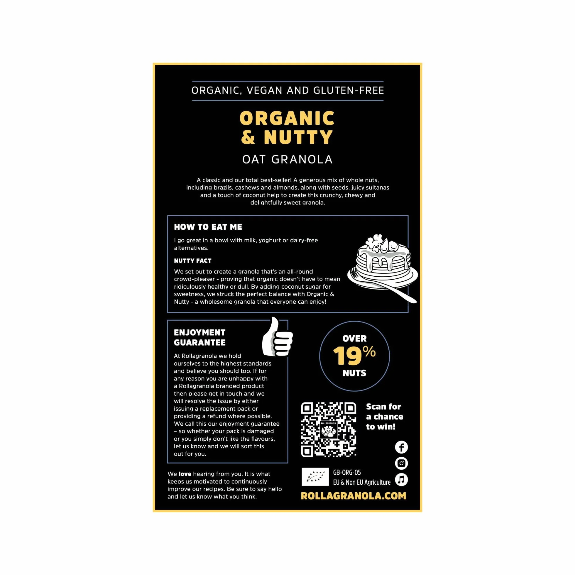 Rollagranola: Granola organiczna i orzechowa | 100% organiczna i naturalna żywność pełna, bez glutenu | wegańska | bez rafinowanych cukrów | opakowanie 400 g