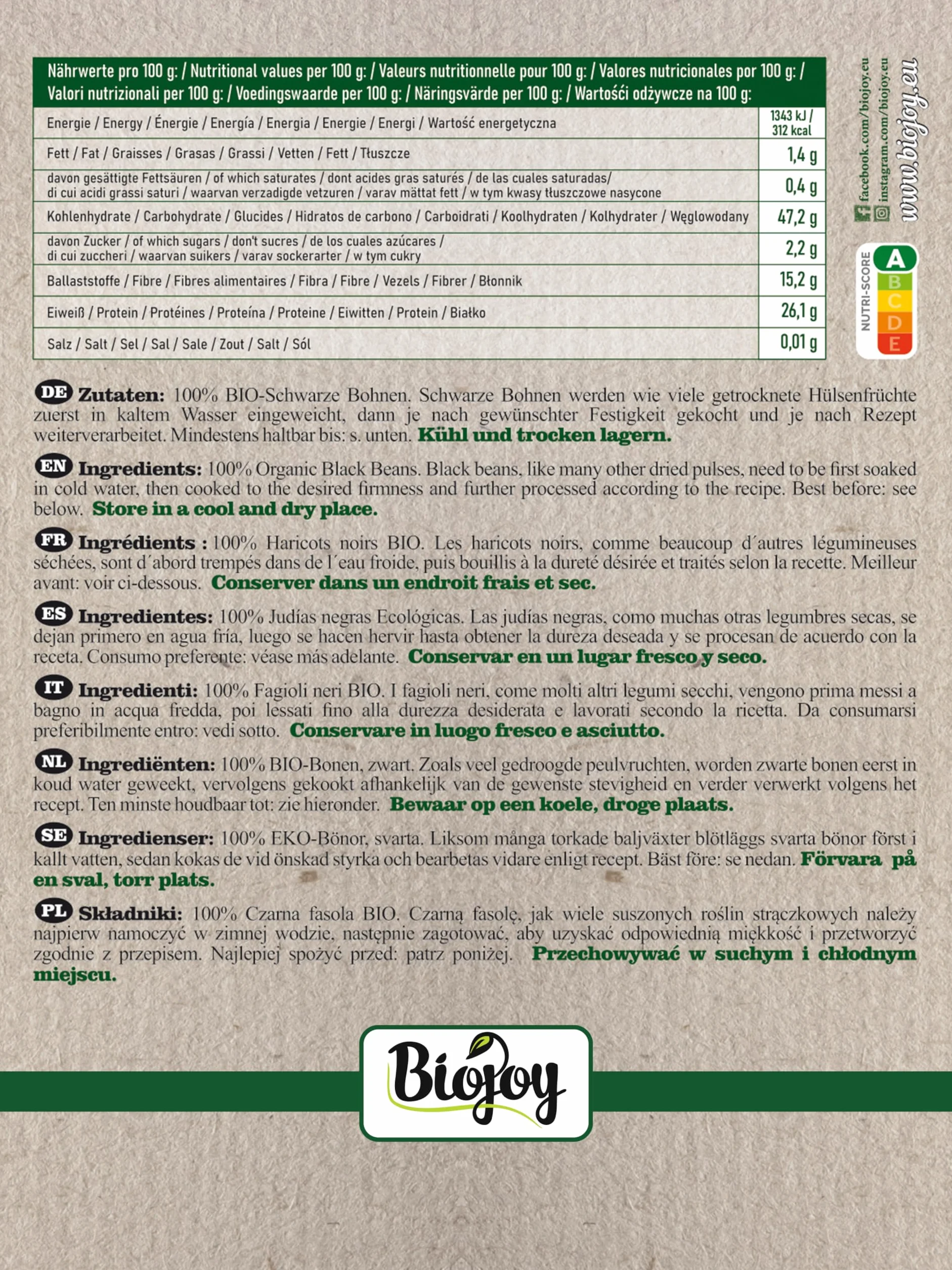 Biojoy BIO-Czarna Fasola, naturalnie (1,5 kg)