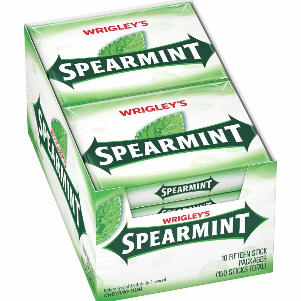 WRIGLEY'S Spearmint Chewing Gum, 15 pieces (10 packs)
