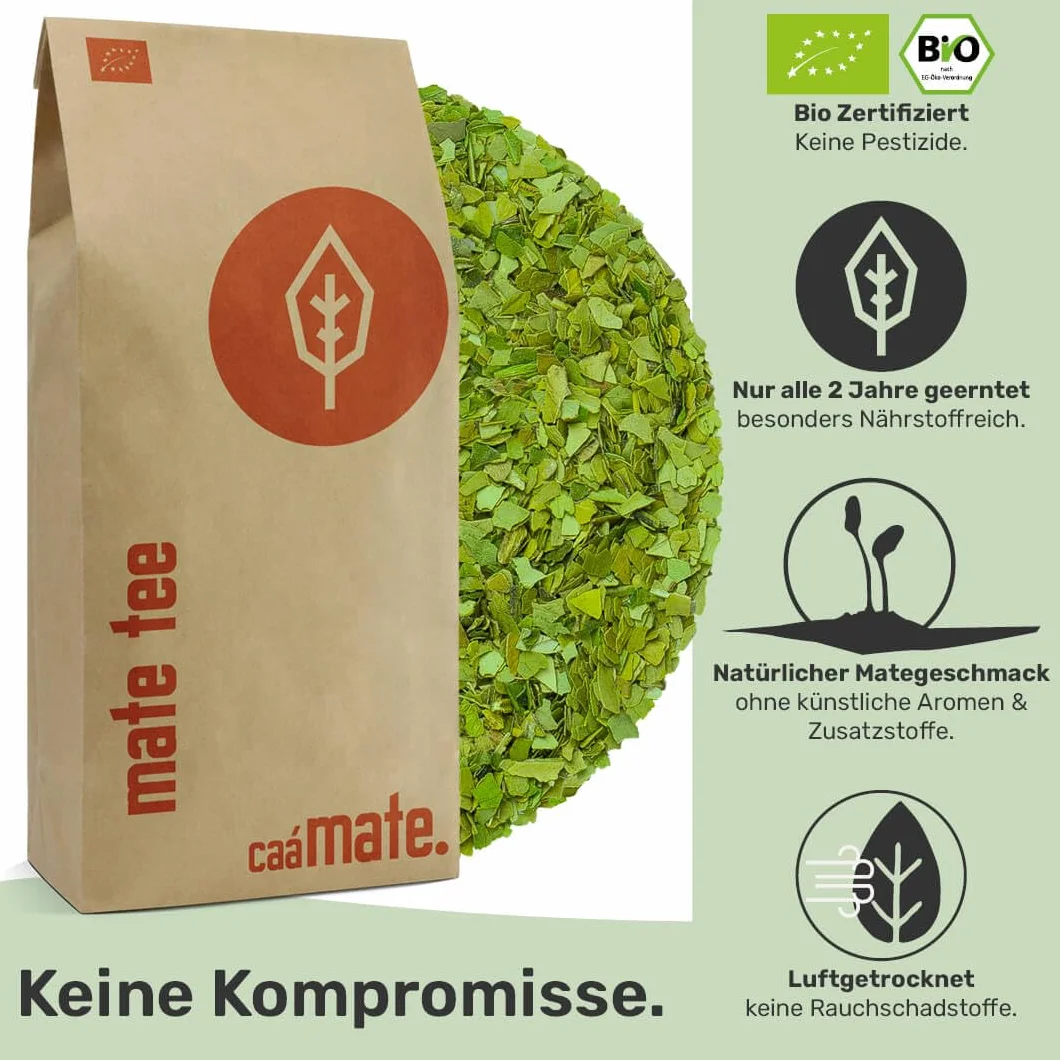 Bio Yerba Mate Herbata BIO 200g ● Liście mate w czystej postaci ● świeże i zielone ● sprawiedliwe, ekologiczne i suszone na wolnym powietrzu ● organiczna yerba mate ● kontrolowane, certyfikowane i