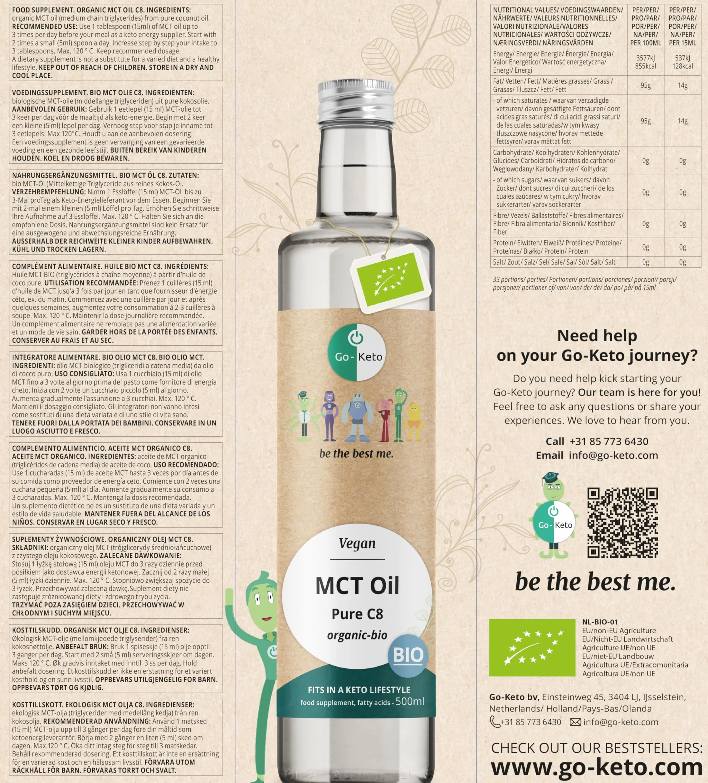 Go-Keto BIO MCT Oil C8 500ml – organiczny olej MCT C8 z BIO oleju kokosowego, Keto Coffee Creamer