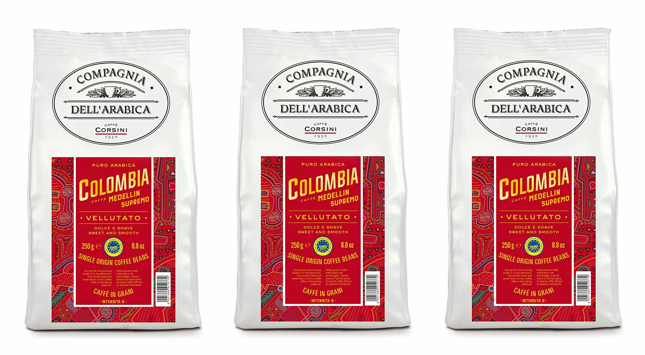 CaffèCorsini Compagnia Dell'Arabica Colombia 100% Arabica Caffè Torrefatto In Grani Cremoso E Speziato Monorigine Colombia Supremo 3 x 250 g