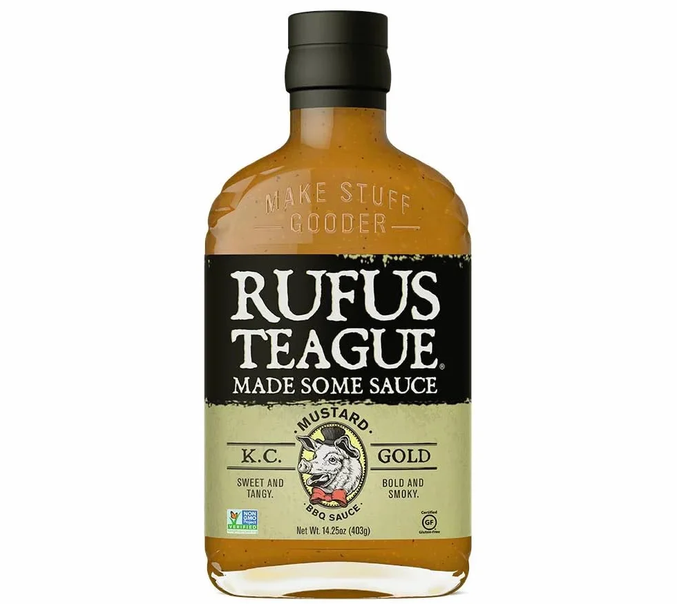 Rufus Teague Sos BBQ KC Gold Mustard 403g – Dymno-pikantny sos musztardowy z miodem i przyprawami – Do pulled pork, burgerów i żeberek – Zestaw sosów