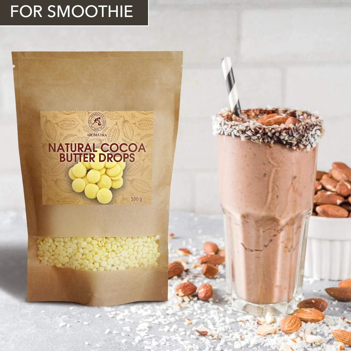 Cocoa butter drops 500g - Theobroma Cacao Butter - Cocoa/Cacao butter chips food grade - Cocoa Butter Drops - Rich in Antioxidants, Minerals and Vitamins - for Baking and Beauty Recipe Needs