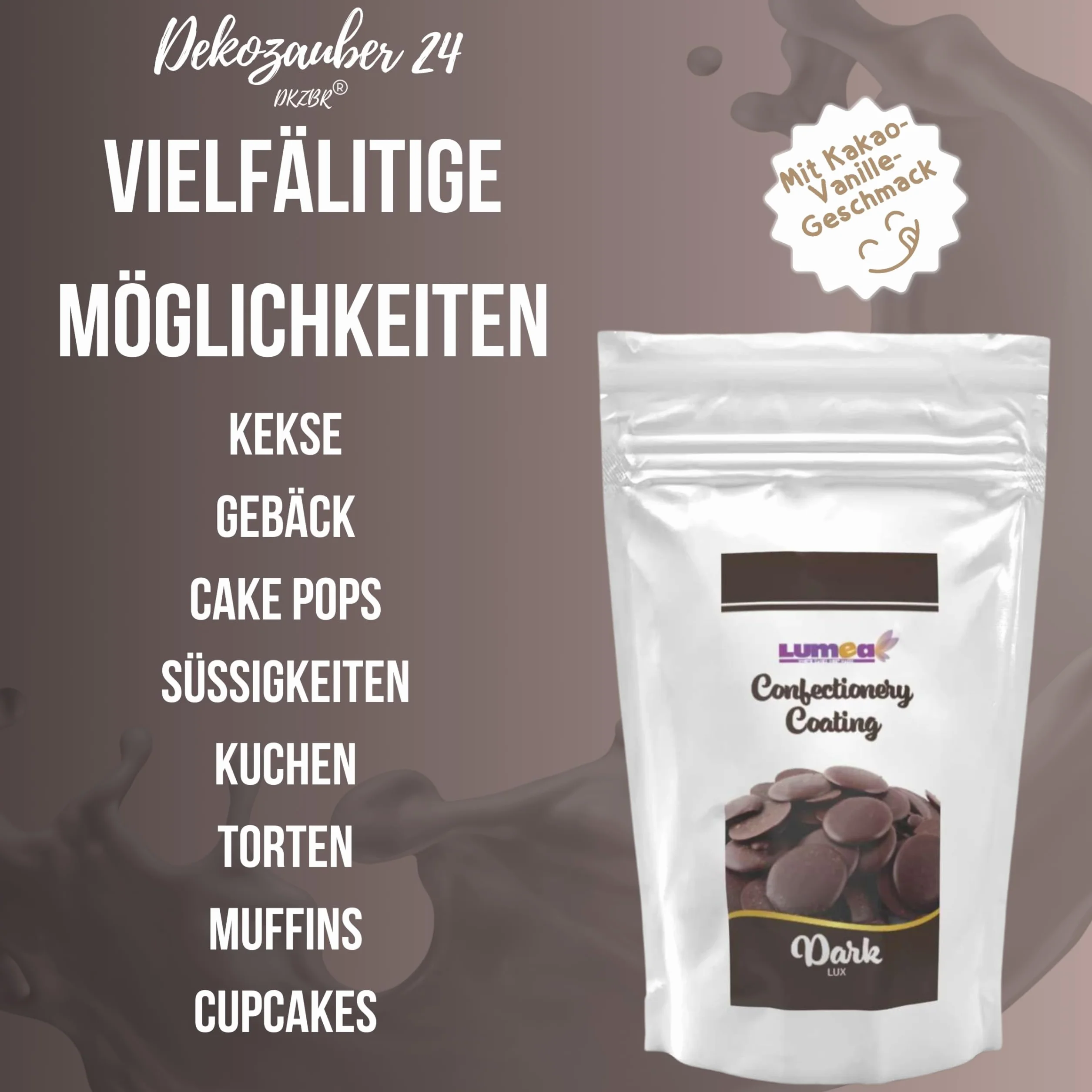 Dekozauber24 Koperta Drops ciemnobrązowa 500 g smak kakaowo-waniliowy Deco Melts