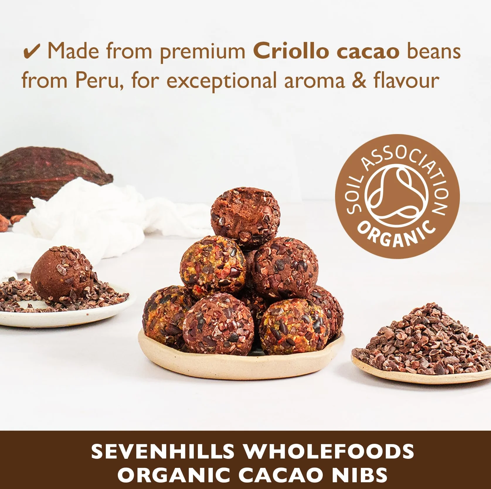 Sevenhills Wholefoods Organiczne Surowe Ziarna (Stalówki Kakaowe) 500g