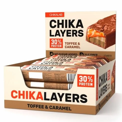 Baton Proteinowy BEZ CUKRU Chikalab Chika Layers 60g - Smak słony karmel i orzeszki ziemne