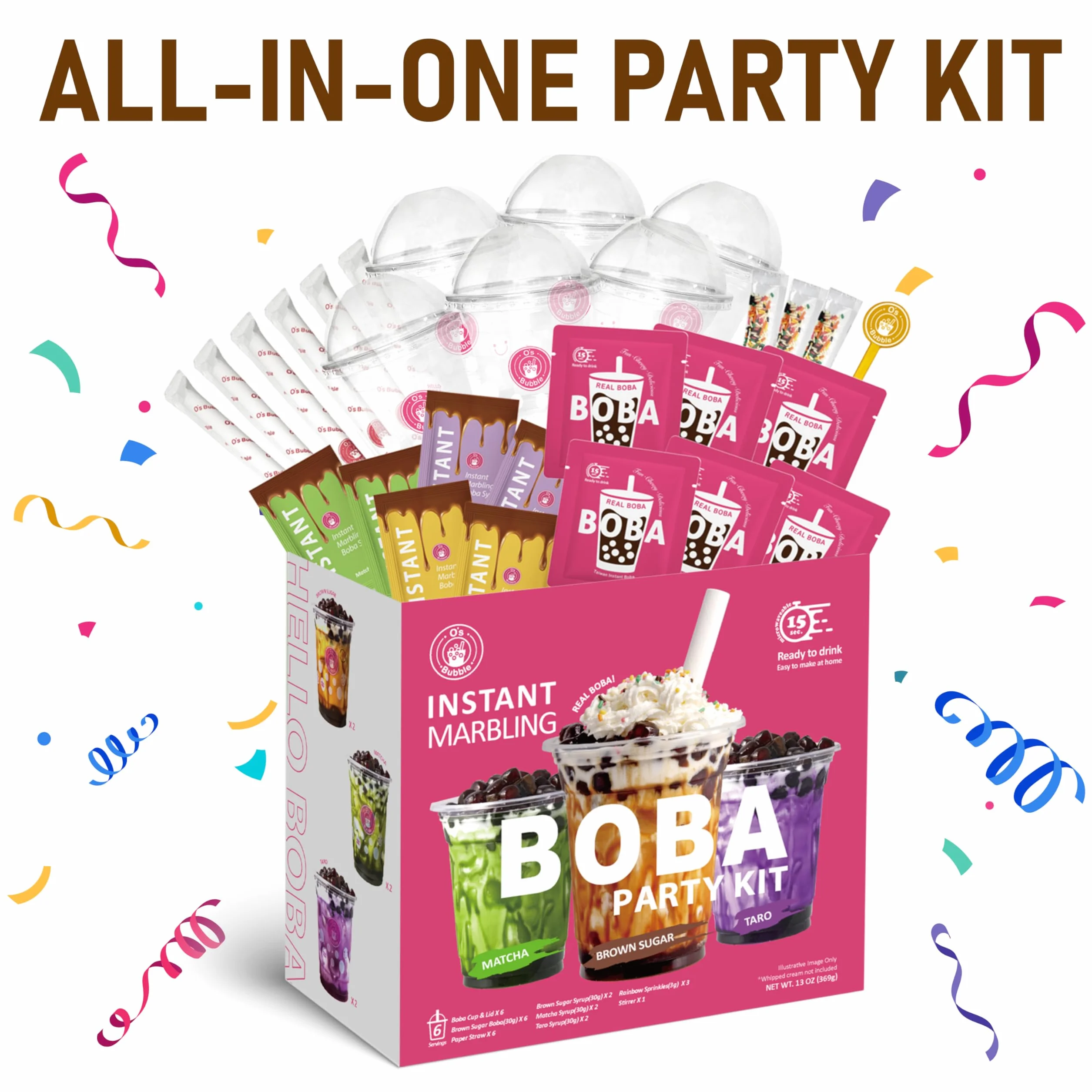 O's Bubble Tea Kit - Boba Tea Kit - Instant Marbling Boba Tea Party Kit - 6 Serving Boba Tea Kit - Instant Popping Boba - Bubble Tea Set (Shelf Stable)