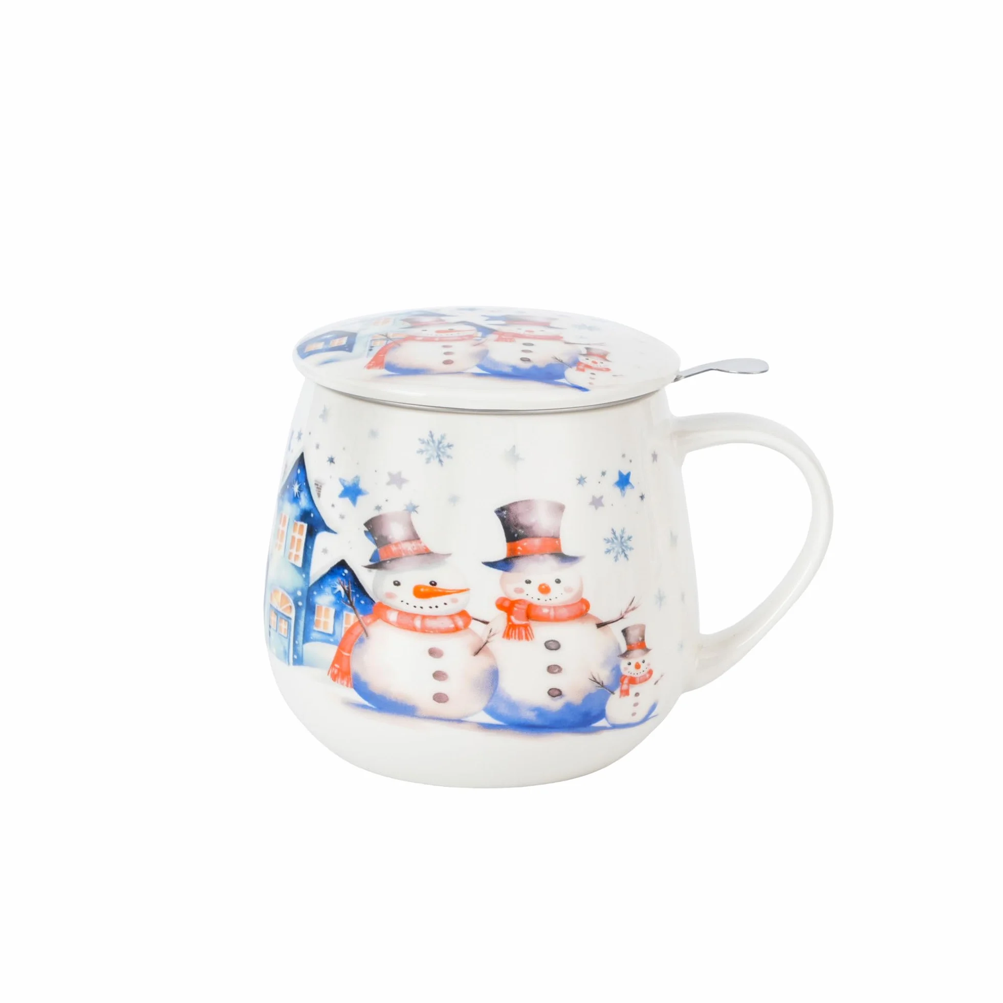 Filiżanka do herbaty Duo 430 ml New Bone China sitko ze stali nierdzewnej pudełko prezentowe wzór bożonarodzeniowy