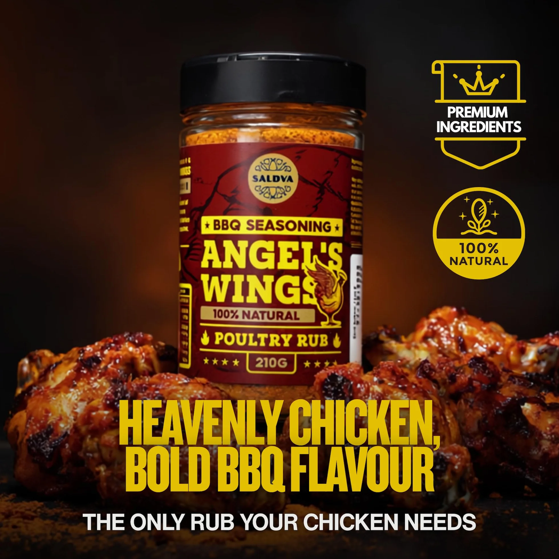 Angel's Wings BBQ Chicken Rub – 100 % naturalna aromatyczna przyprawa – Idealna mieszanka przypraw do wspaniałych dań z kurczaka z grilla – Duży słoik (210 g)