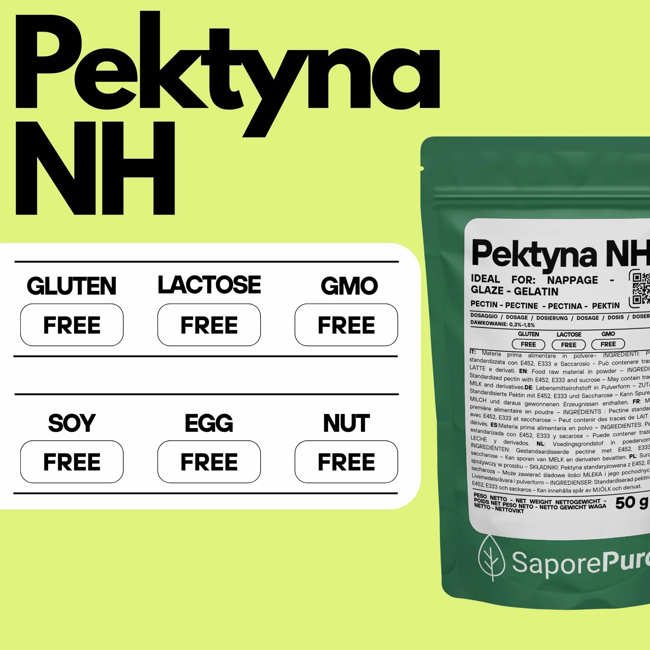 SaporePuro – Pektyna NH 50 g | Idealna do Nappage, Polew i Galaretek | Wysoka Uniwersalność, Rozpuszczalna w Wodzie, Bezglutenowa