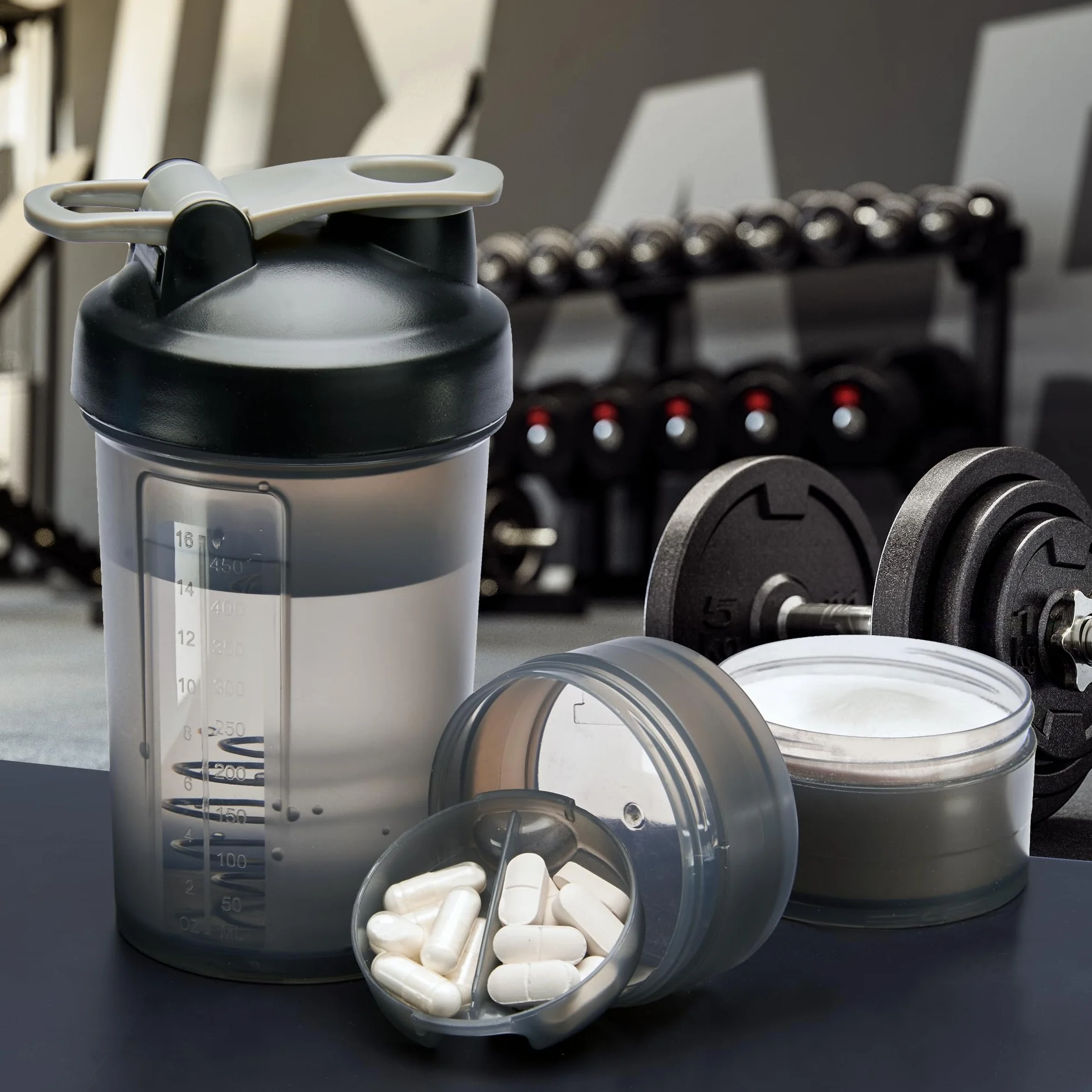Smart-Planet Shaker 500 ml z przegródkami na suplementy, bez BPA, do mycia w zmywarce
