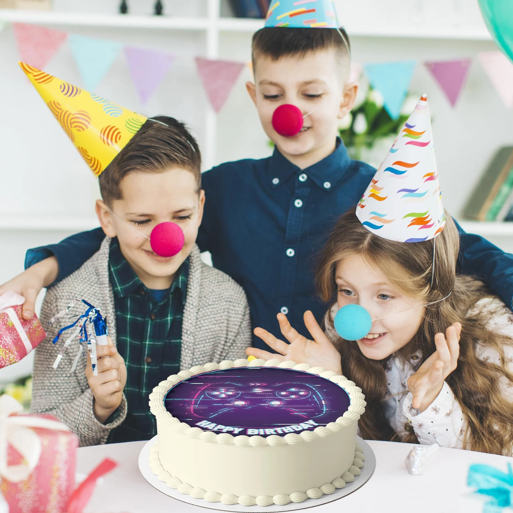 J&M DECO Nakładka na tort dla graczy Ø 20 cm jadalna dekoracja ciast z papieru cukrowego