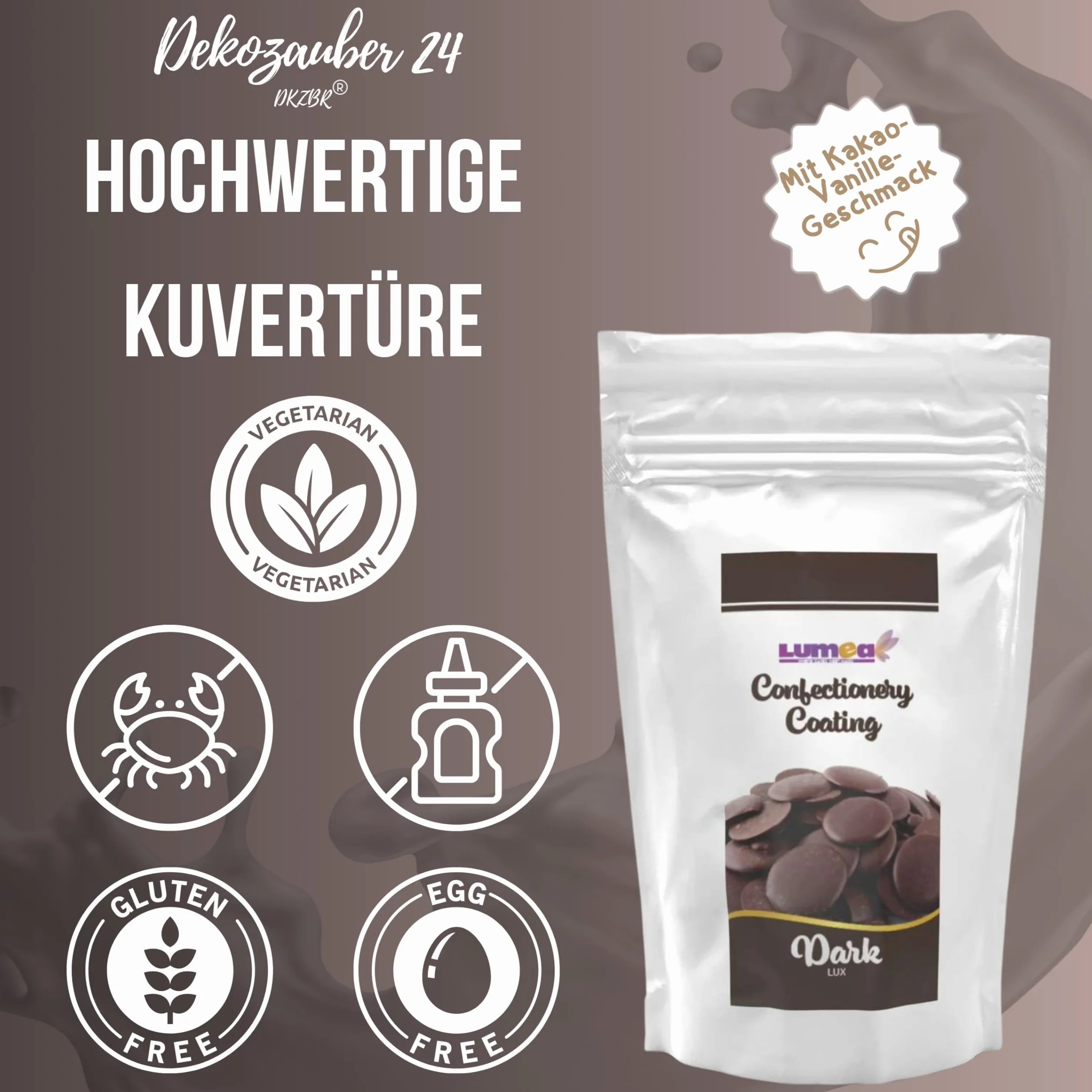 Dekozauber24 Koperta Drops ciemnobrązowa 500 g smak kakaowo-waniliowy Deco Melts