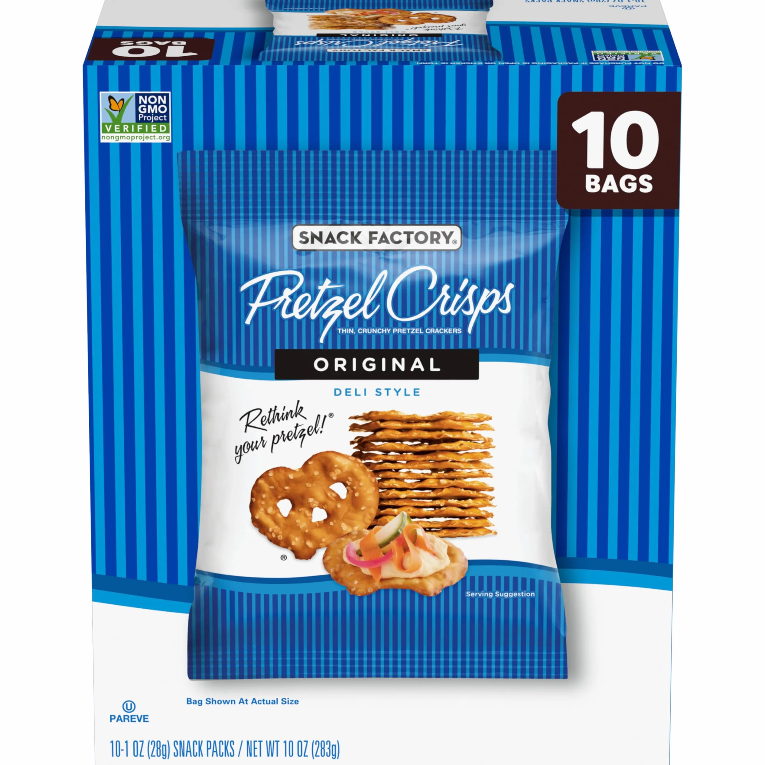 Snack Factory Pretzel Crisps, Original, 1 Oz Snack Bags, 10 Ct