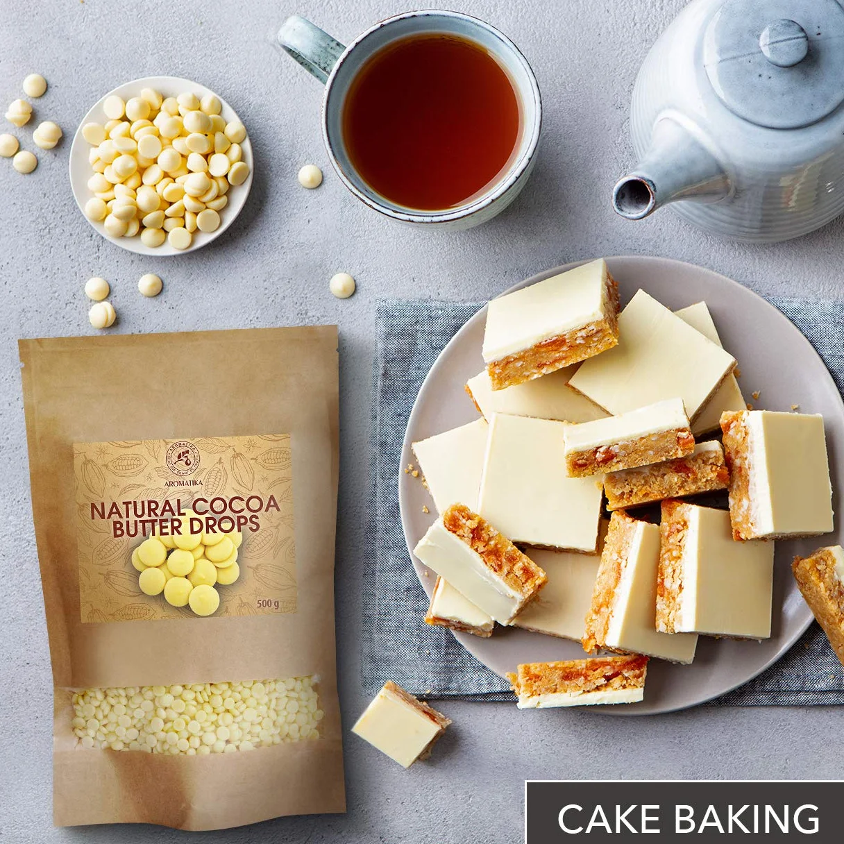 Cocoa butter drops 500g - Theobroma Cacao Butter - Cocoa/Cacao butter chips food grade - Cocoa Butter Drops - Rich in Antioxidants, Minerals and Vitamins - for Baking and Beauty Recipe Needs