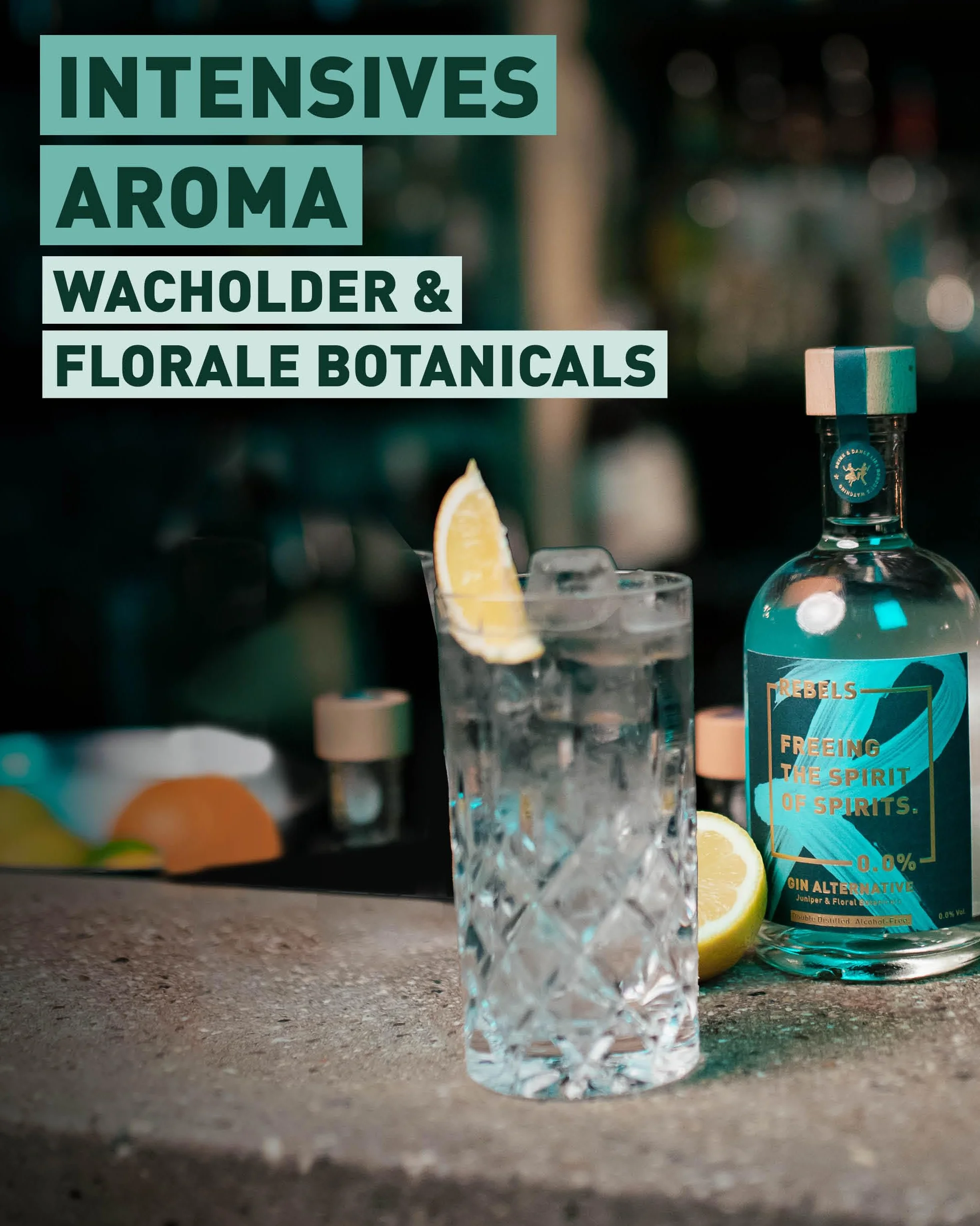 REBELS 0.0% Bezalkoholowa alternatywa dla ginu, podwójna destylacja dla intensywnego aromatu, nagradzany smak, wegański, bez cukru i bez alkoholu, do mieszania koktajli bezalkoholowych, 500 ml